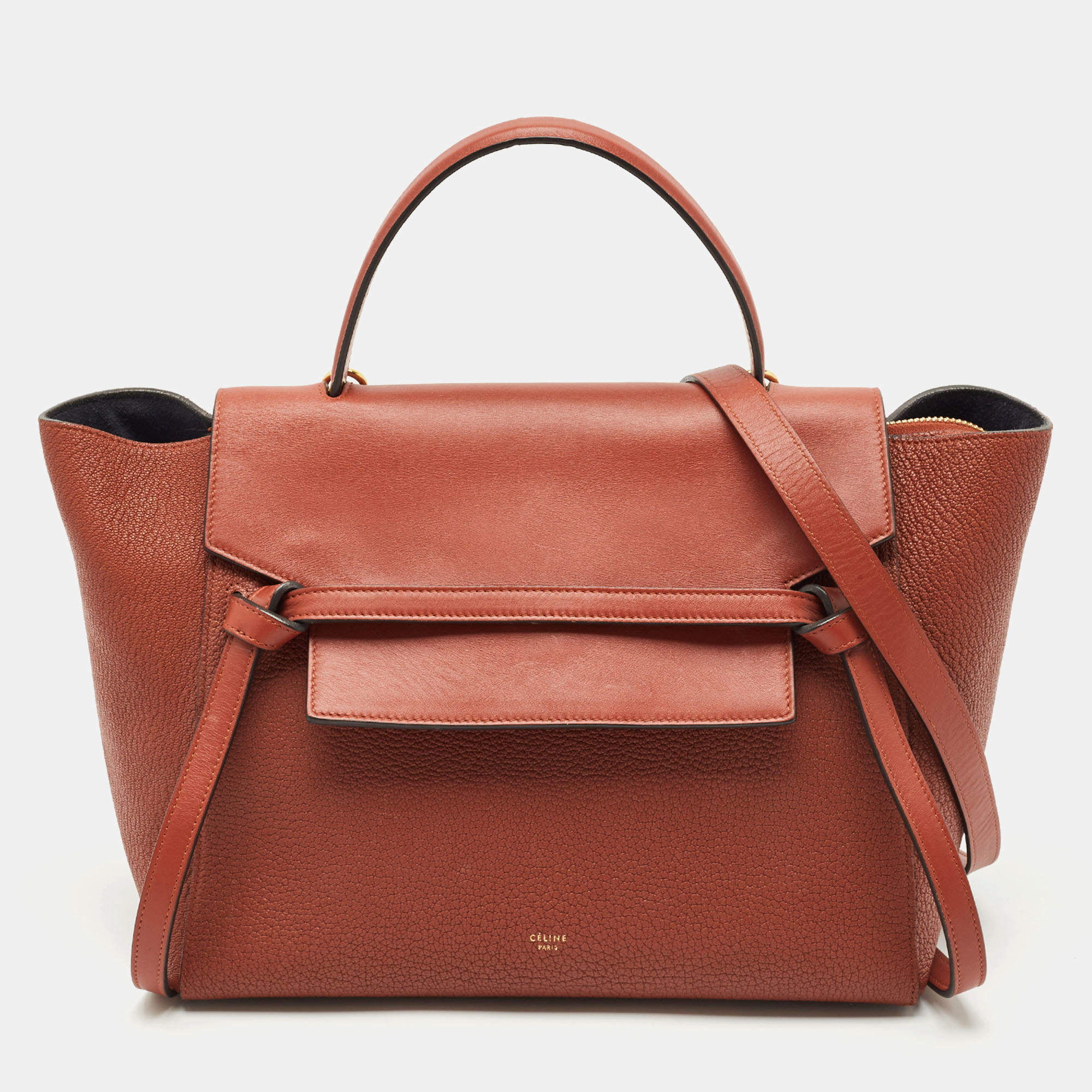 Pre Owned Celine Brown Leather Mini Belt Top Handle Bag