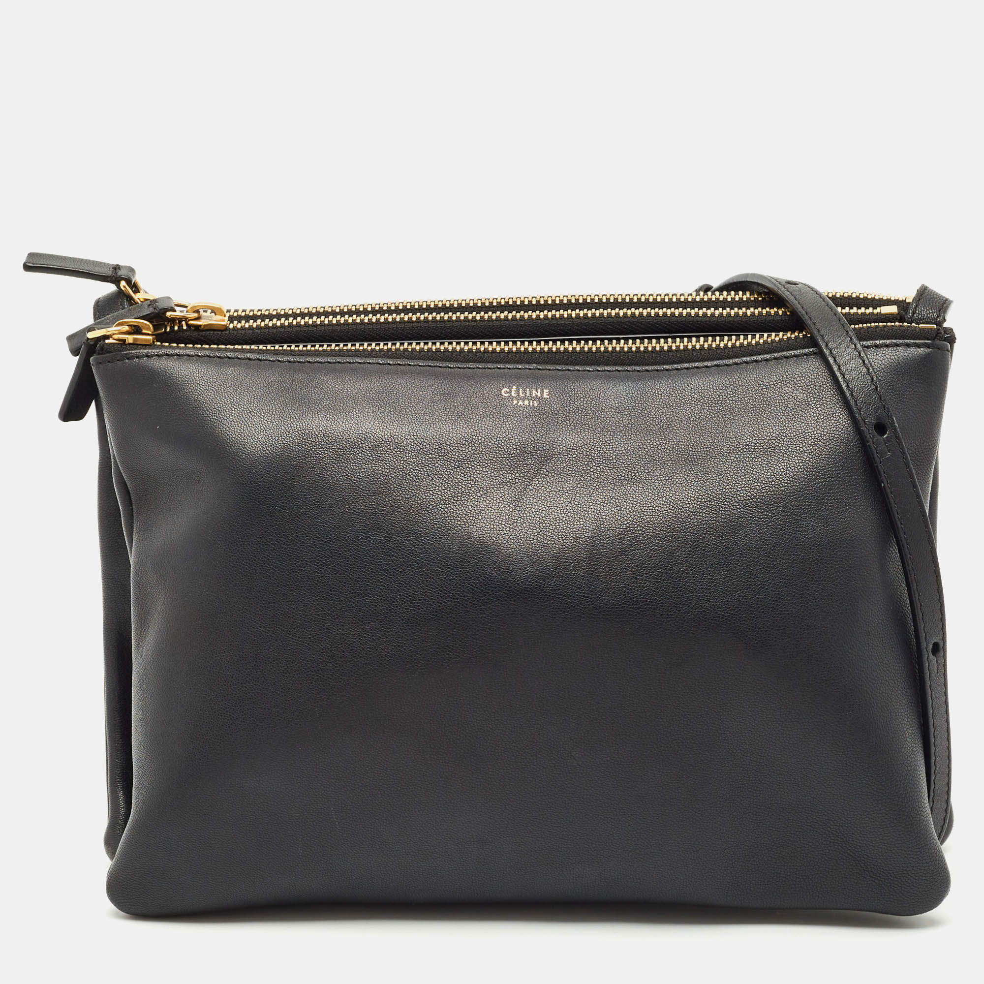 Pre Owned Céline Black Leather Large Trio Crossbody Bag