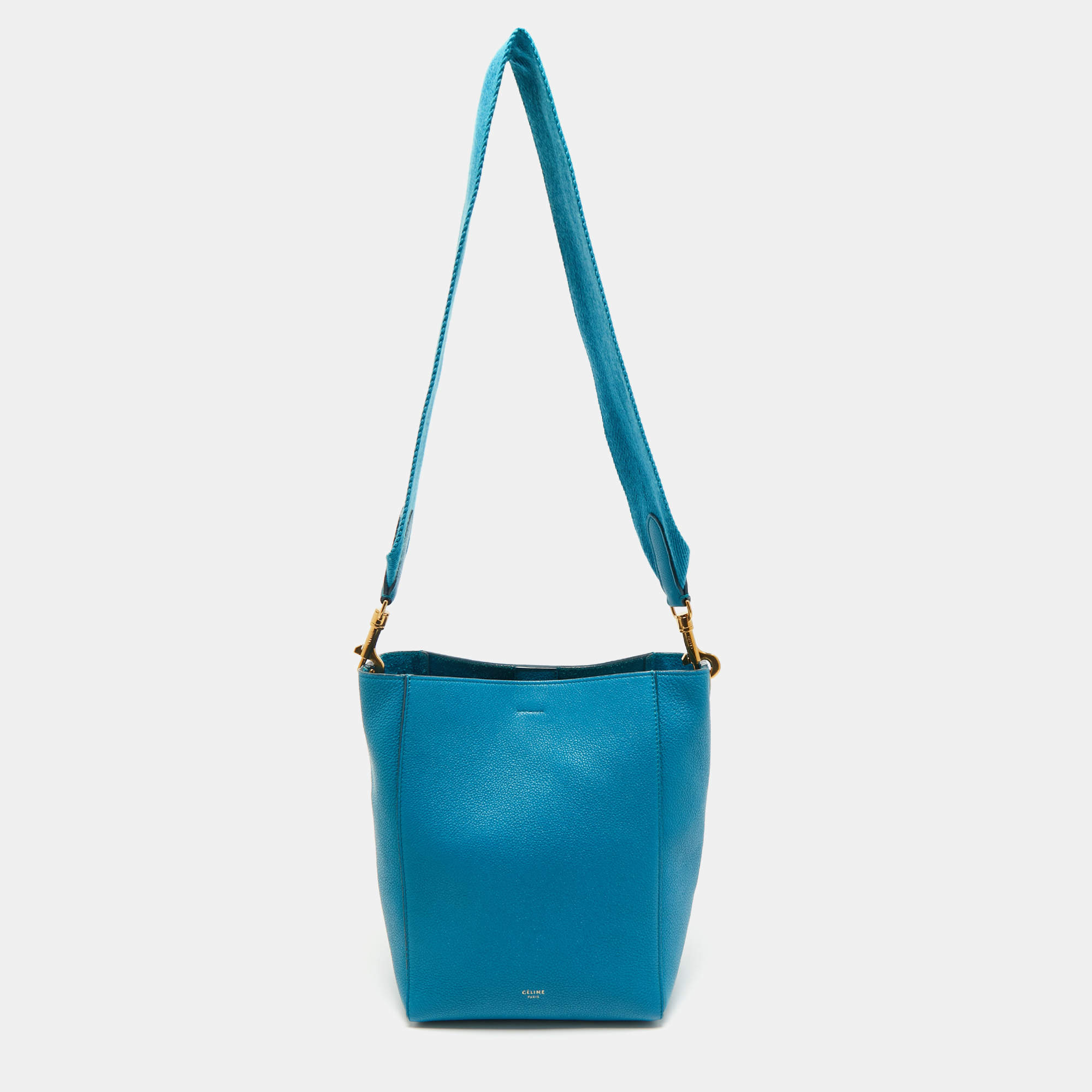 Pre Owned Celine Blue Leather Small Seau Sangle Bucket Bag