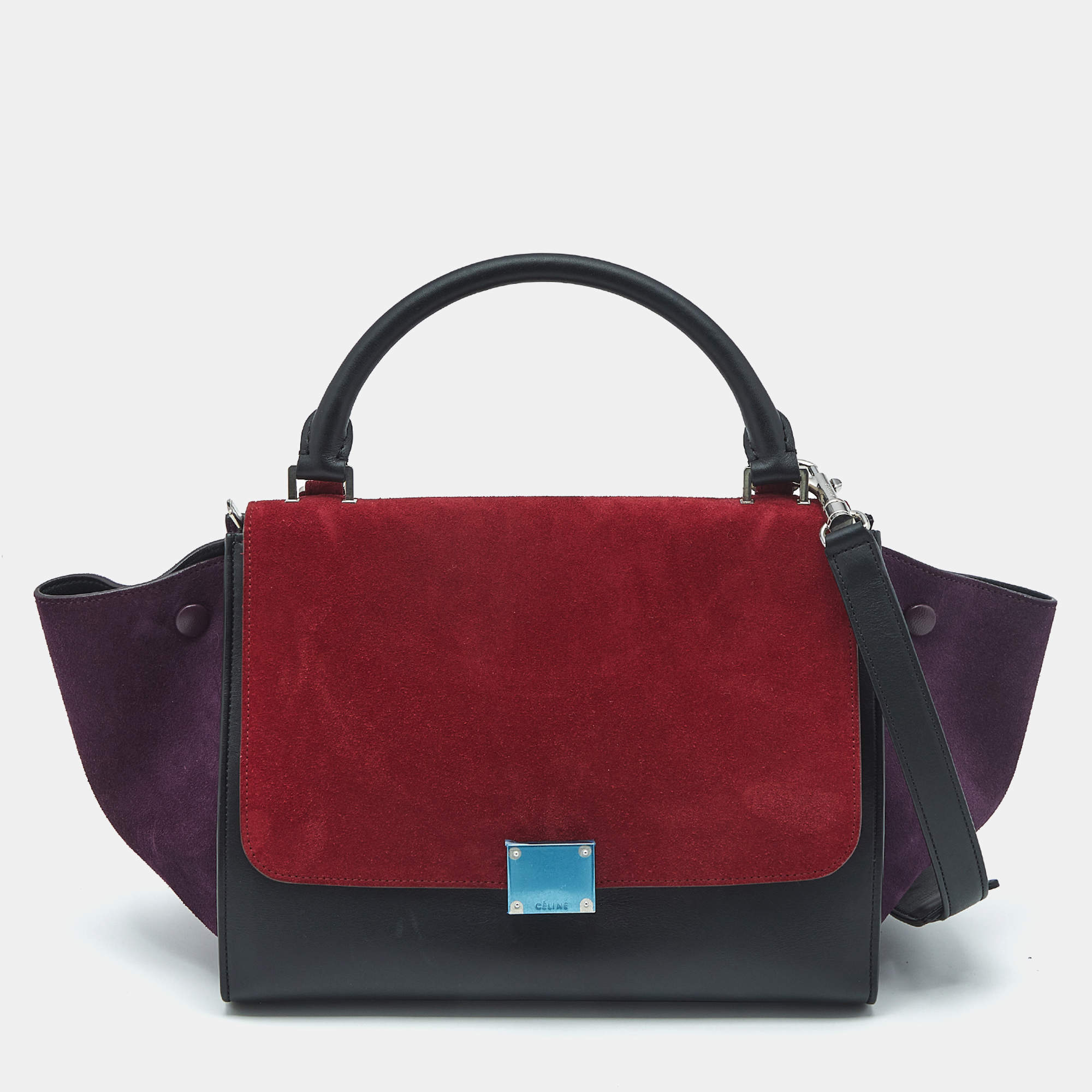 Pre Owned Celine Tricolor Leather and Suede Small Trapeze Top Handle Bag