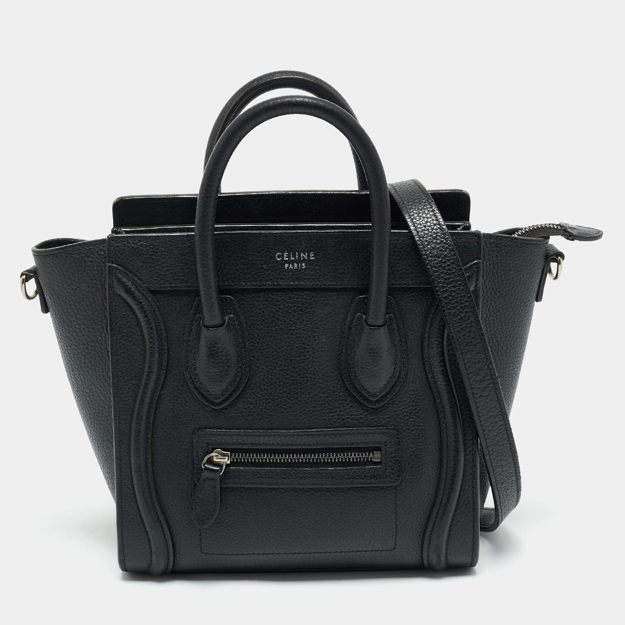 Pre Owned Celine Black Leather Nano Luggage Tote
