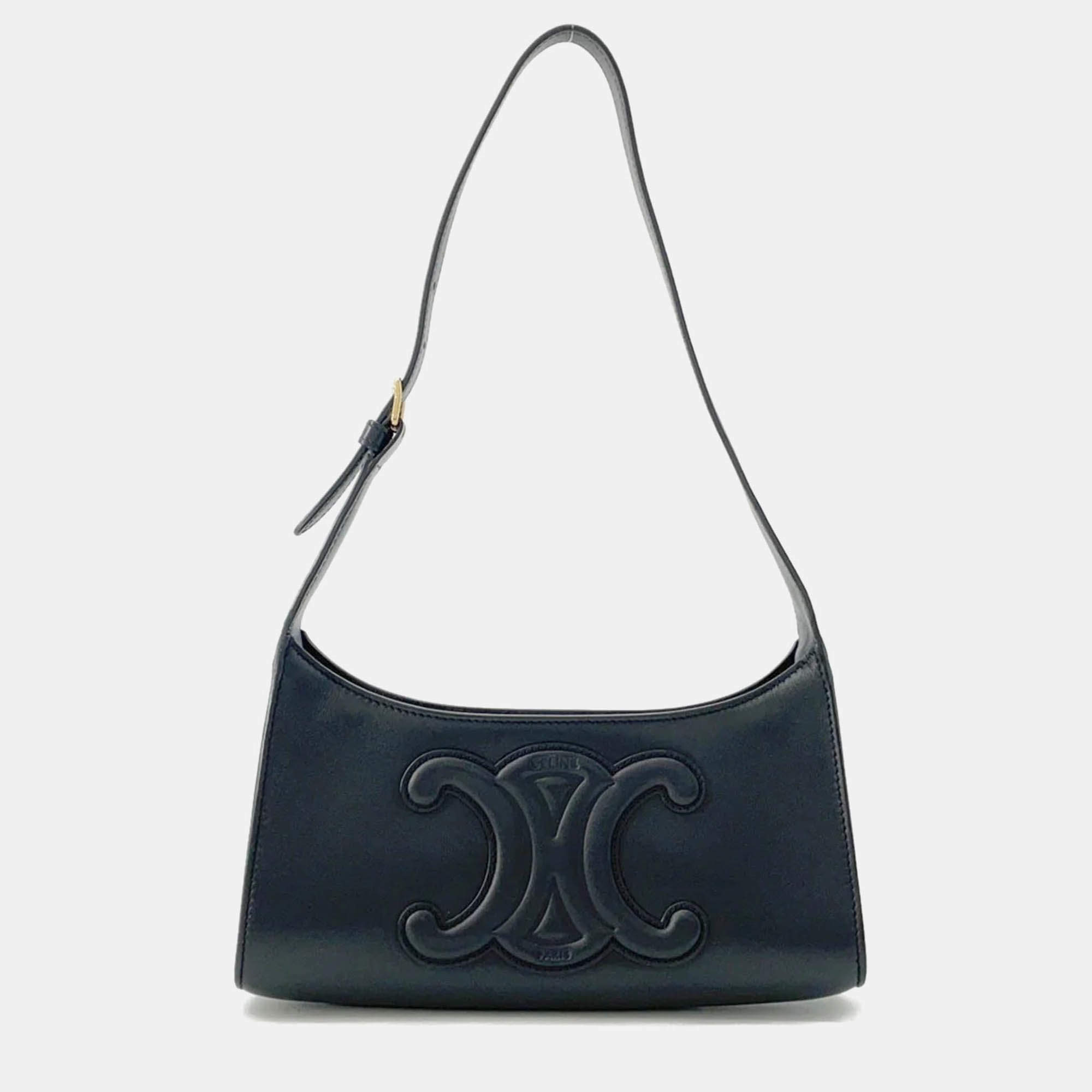 Pre Owned Celine Cuir Triomphe Black Leather Shoulder Bag