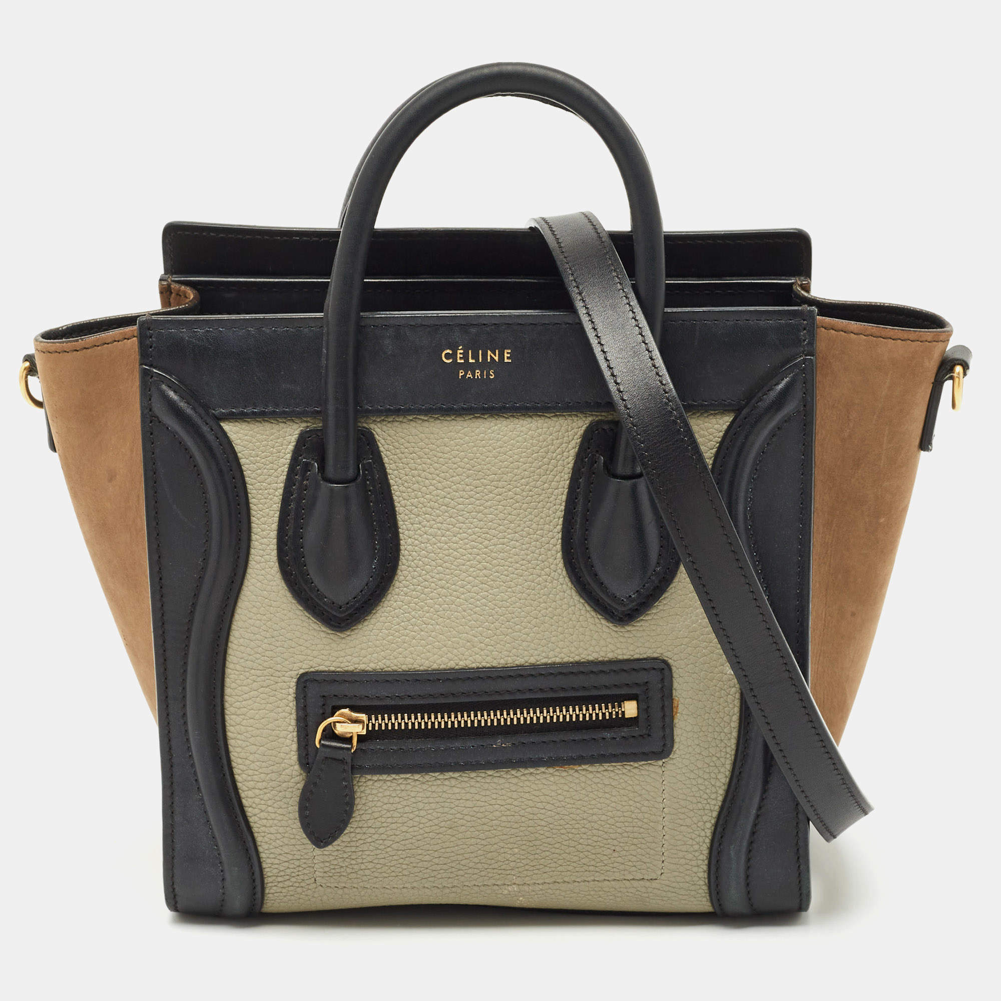 مملوكة مسبقًا Celine Tricolor Leather and Suede Nano Luggage Tote