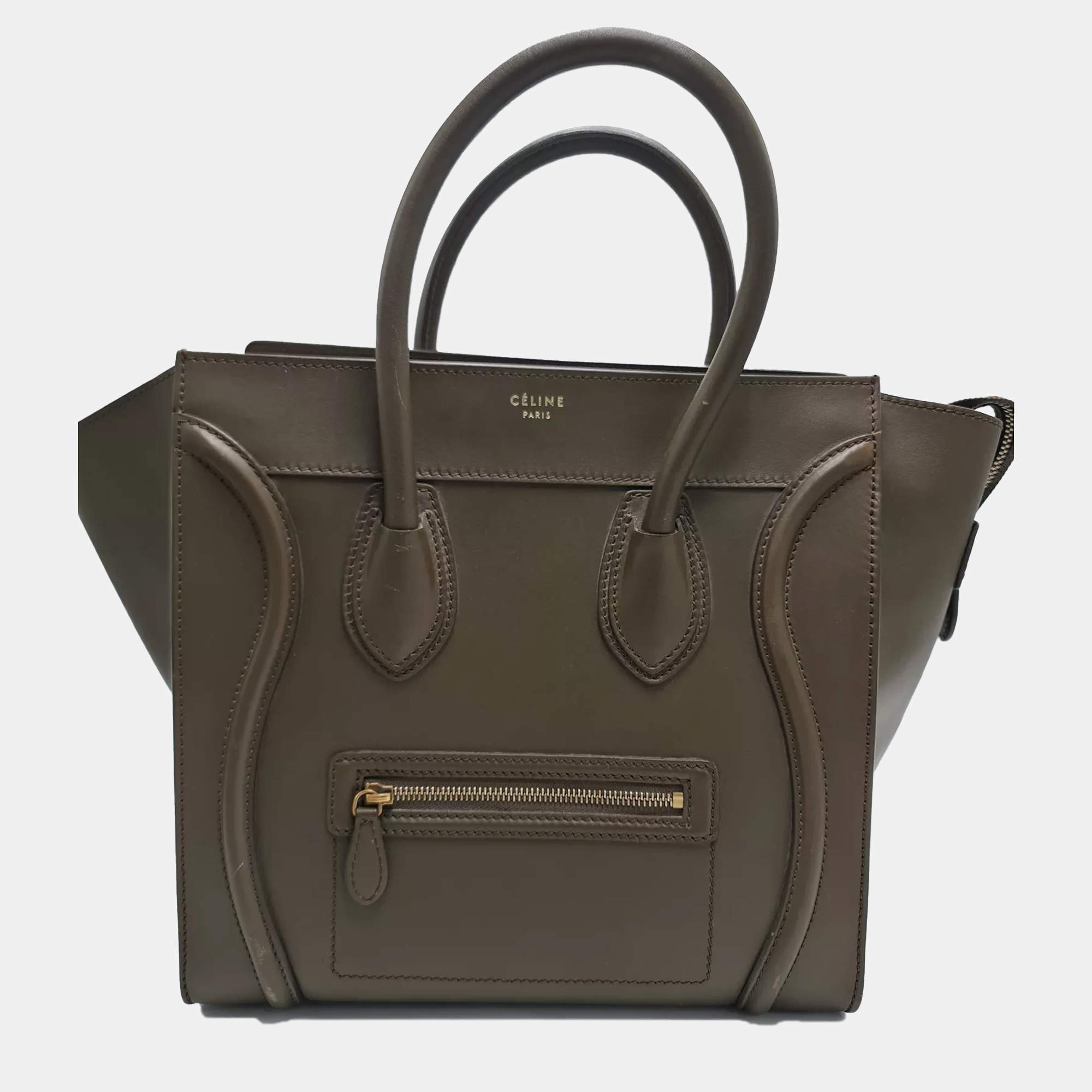 Pre Owned Celine Phantom Luggage Medium Green Leather Tote Bag