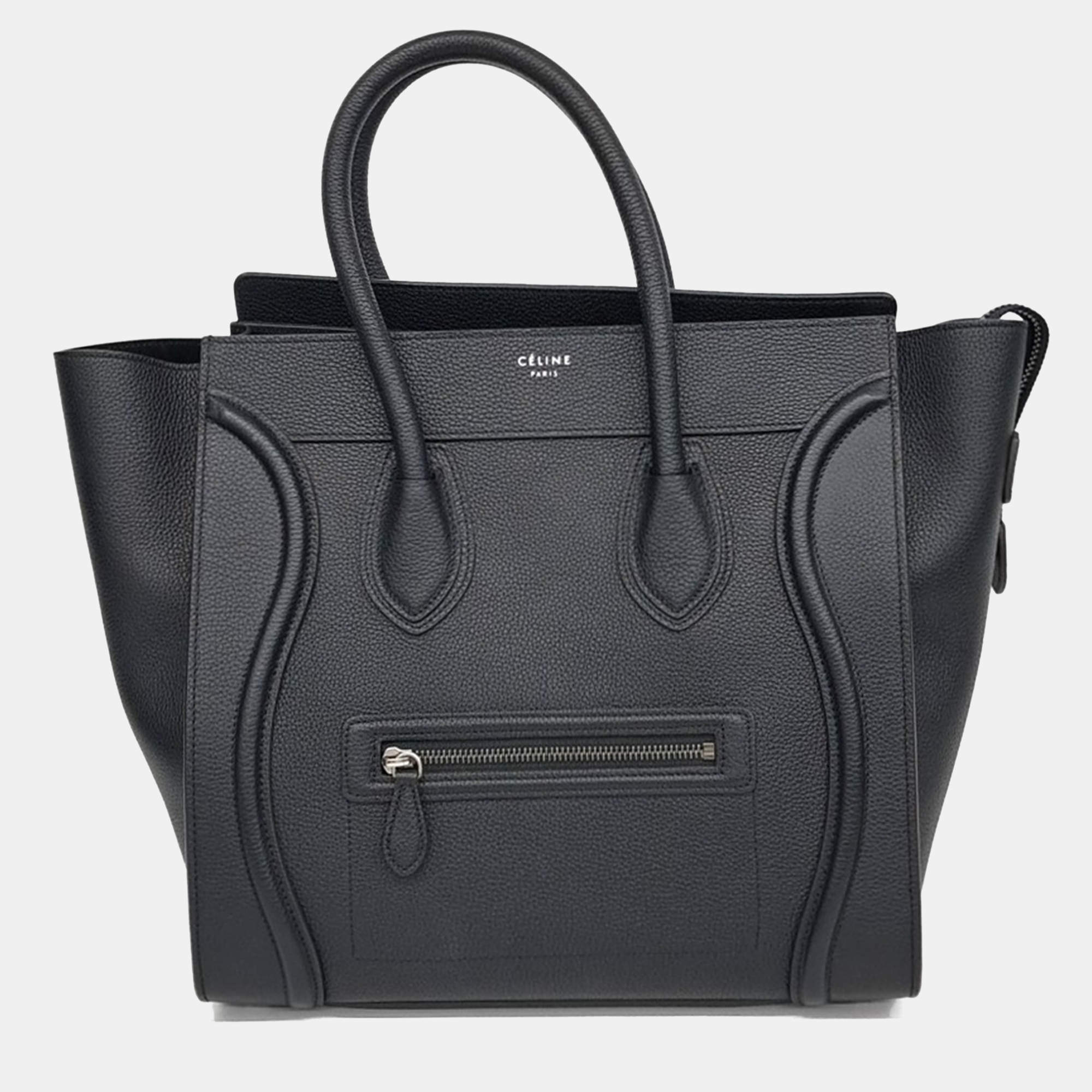 Pre Owned Celine Black Leather Luggage Tote