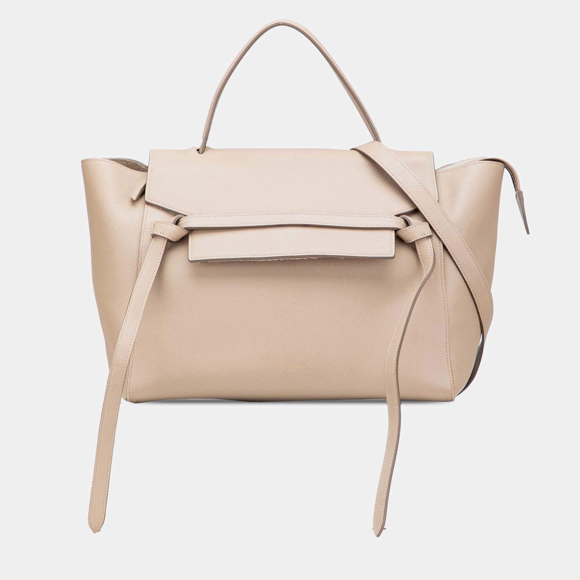 Pre Owned حقيبة حزام سيلين جلد عجل محبب صغيرة بيج