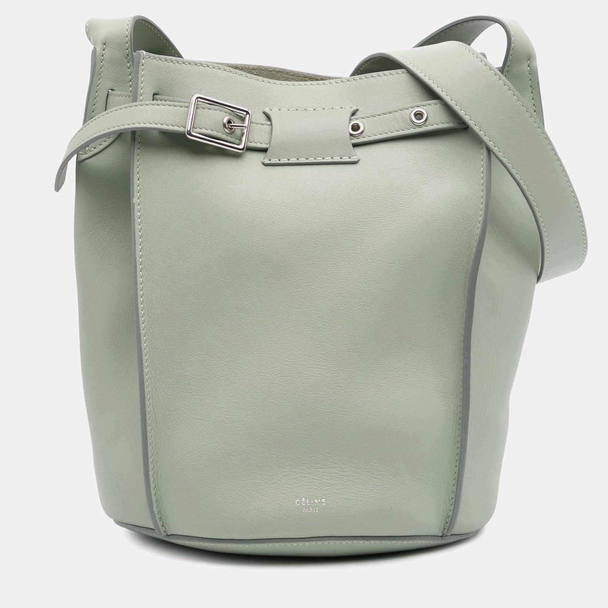 Pre Owned Celine Green Leather Big Bag Bucket Crossbody