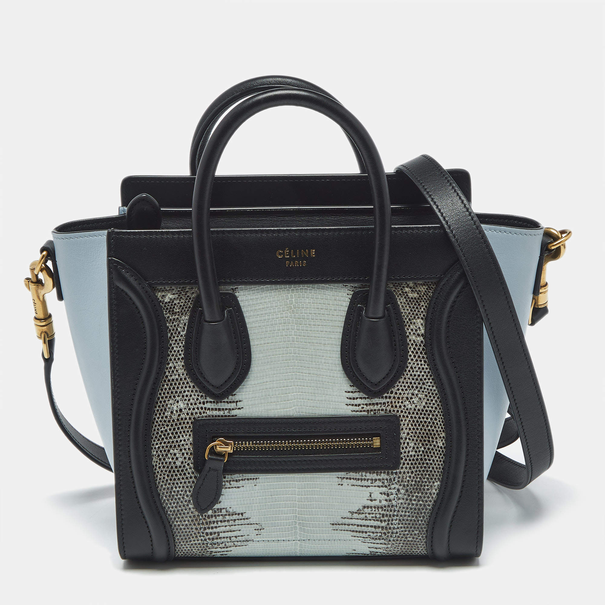 Pre Owned Celine Tricolor Lizard and Leather Nano Luggage Tote