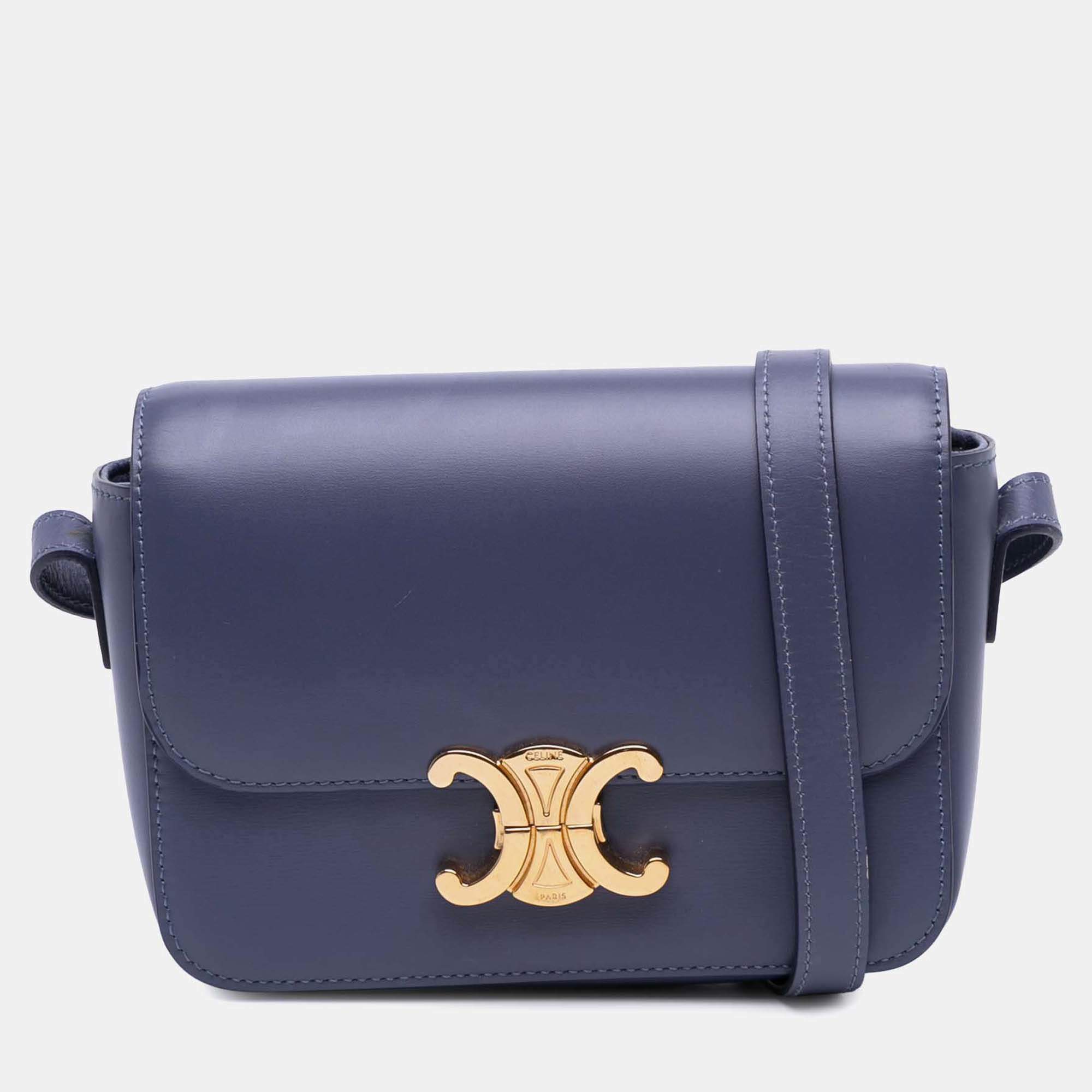 Pre Owned Celine Purple Teen Shiny Calfskin Triomphe Crossbody