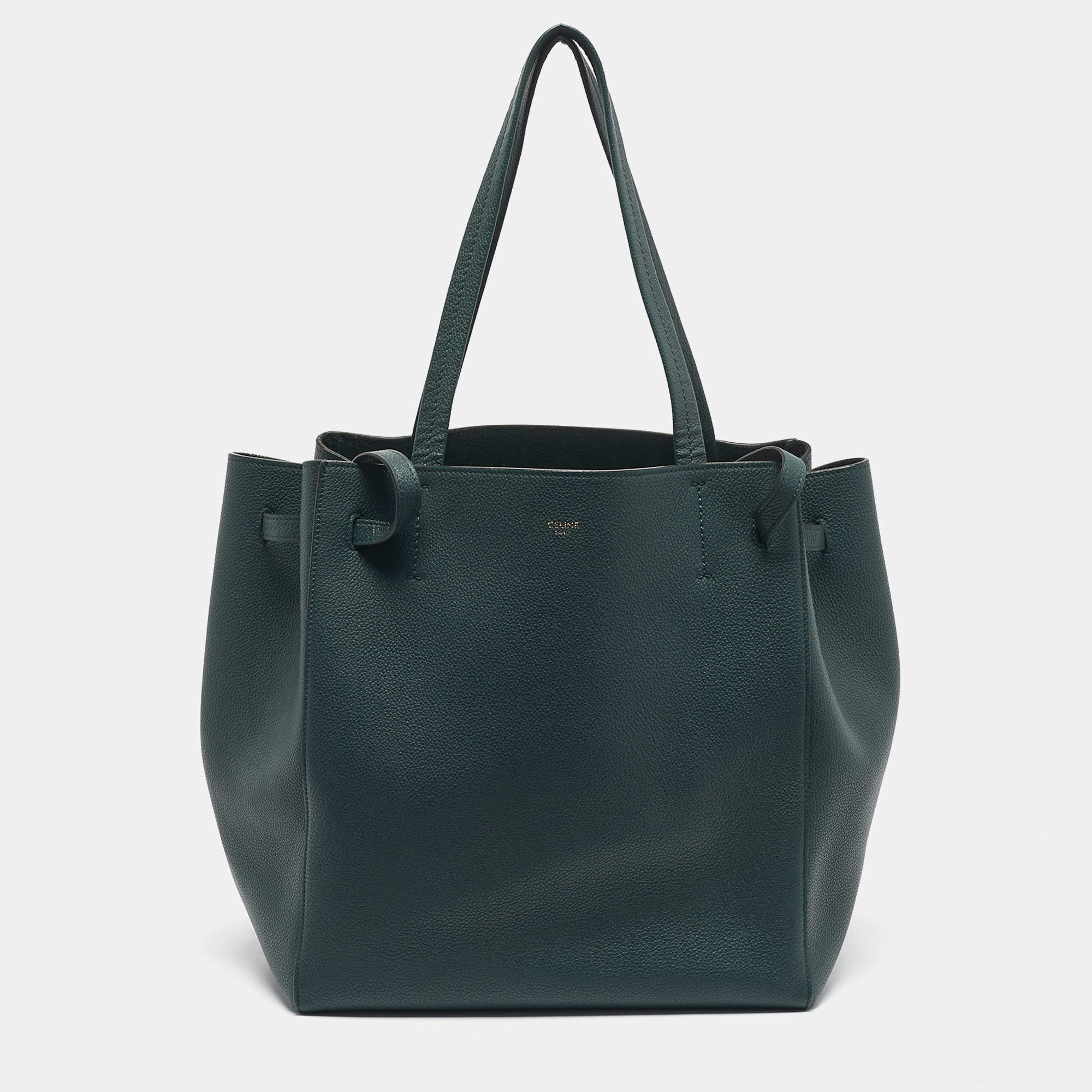 Pre Owned Celine Dark Green Leather Small Cabas Phantom Tote