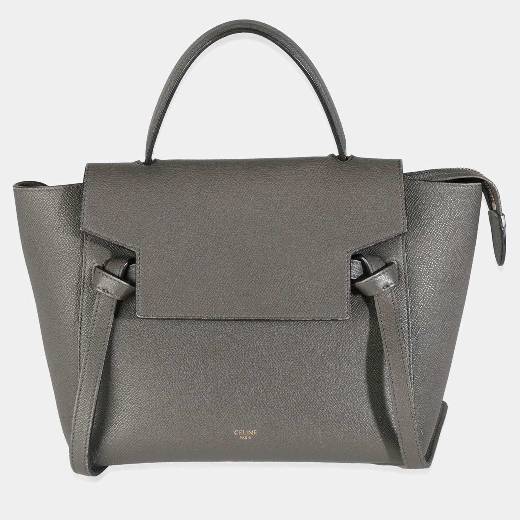 Pre Owned Celine Grey Grained Calfskin Micro Belt Bag