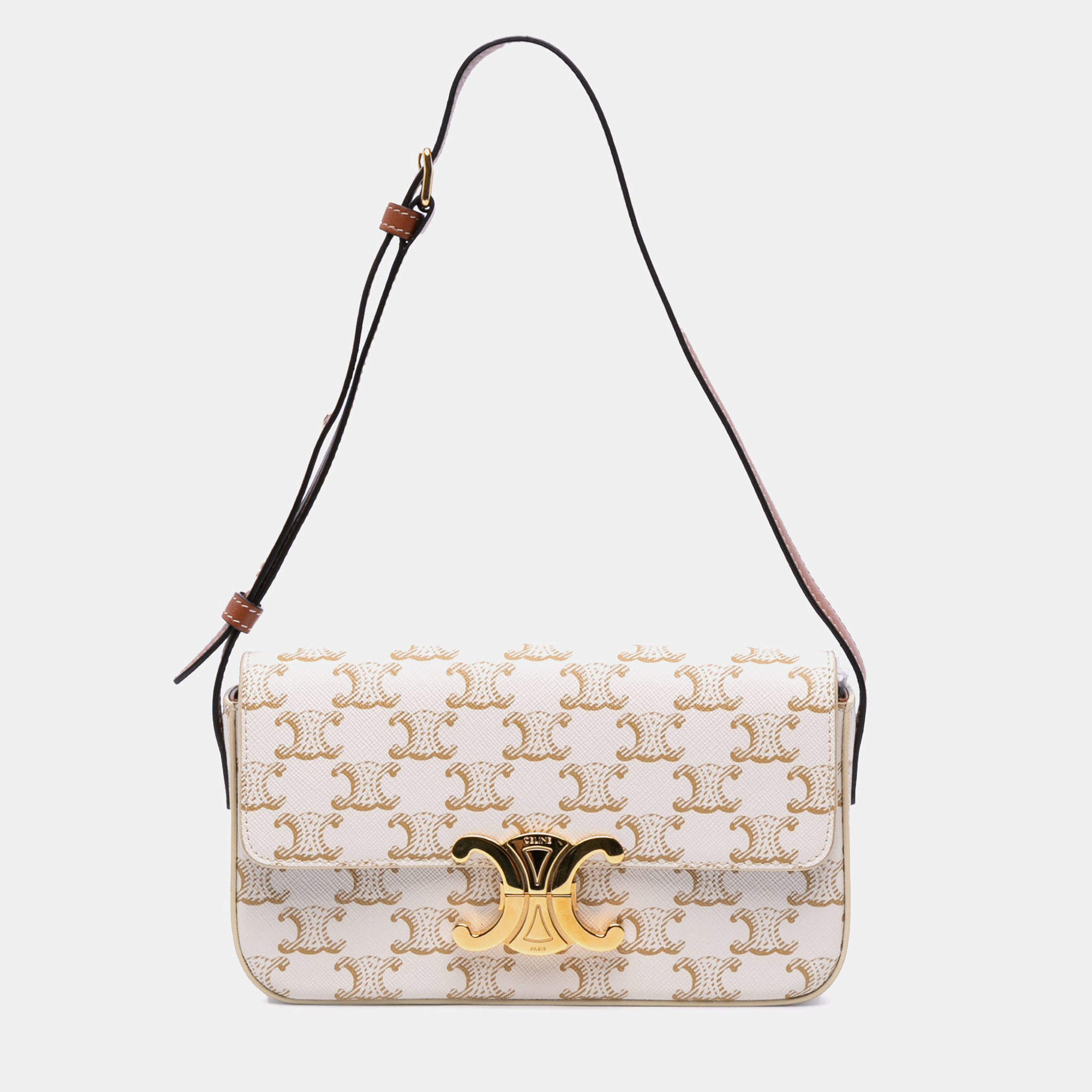 Pre Owned Celine White Triomphe Coated Canvas Claude Shoulder Bag