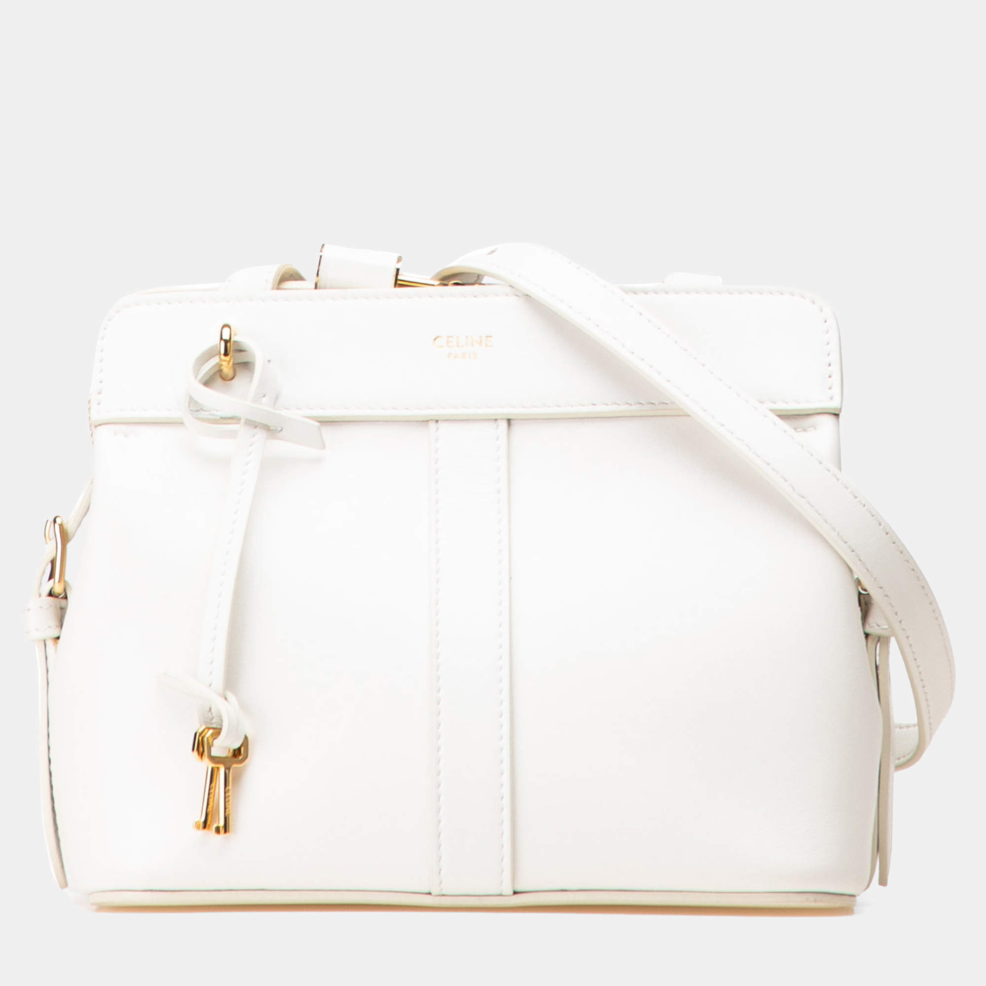Pre Owned Celine White Teen Leather Cabas De France Crossbody