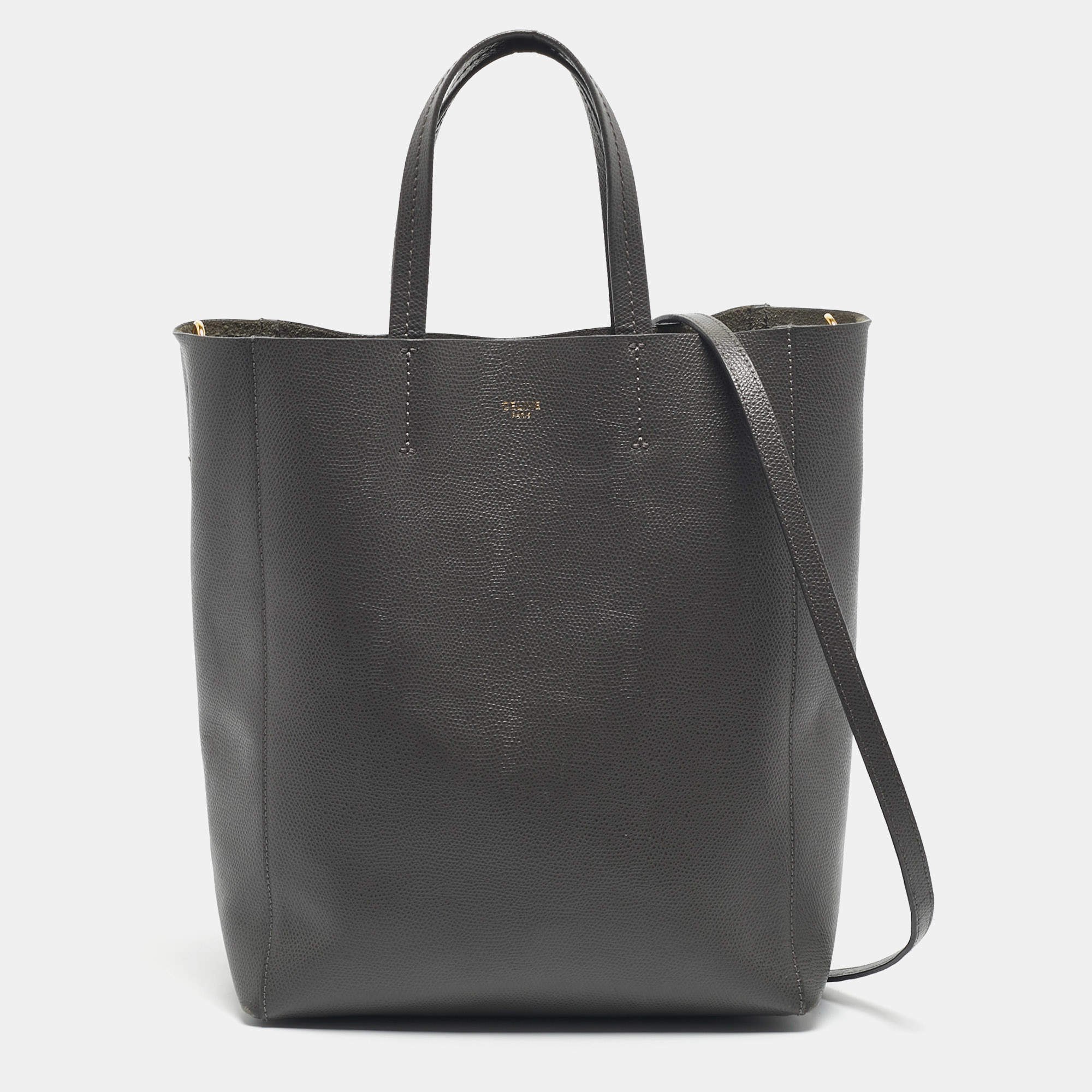 Pre Owned Celine Grey Leather Small Vertical Cabas Tote