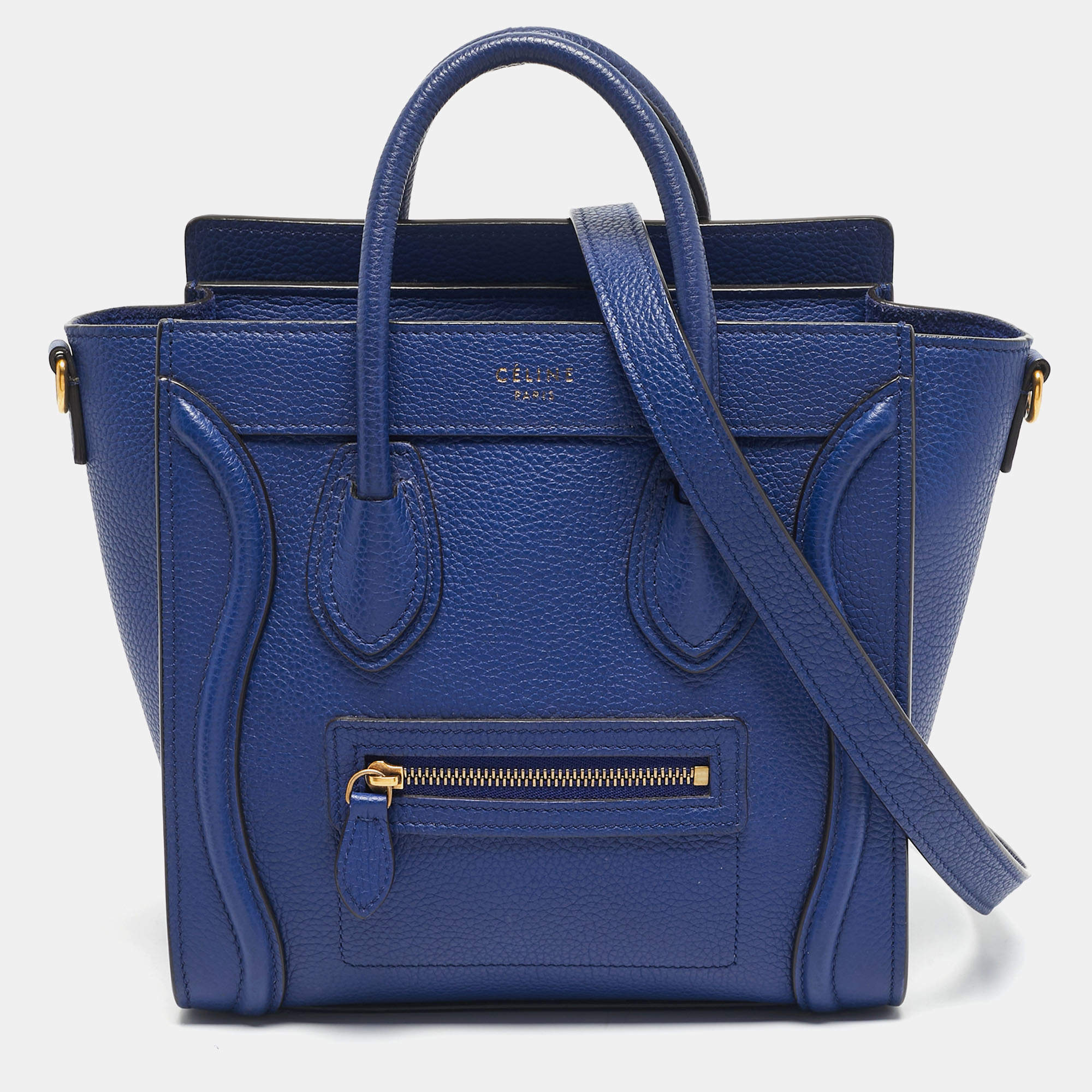 Pre Owned Celine Blue Leather Nano Luggage Tote
