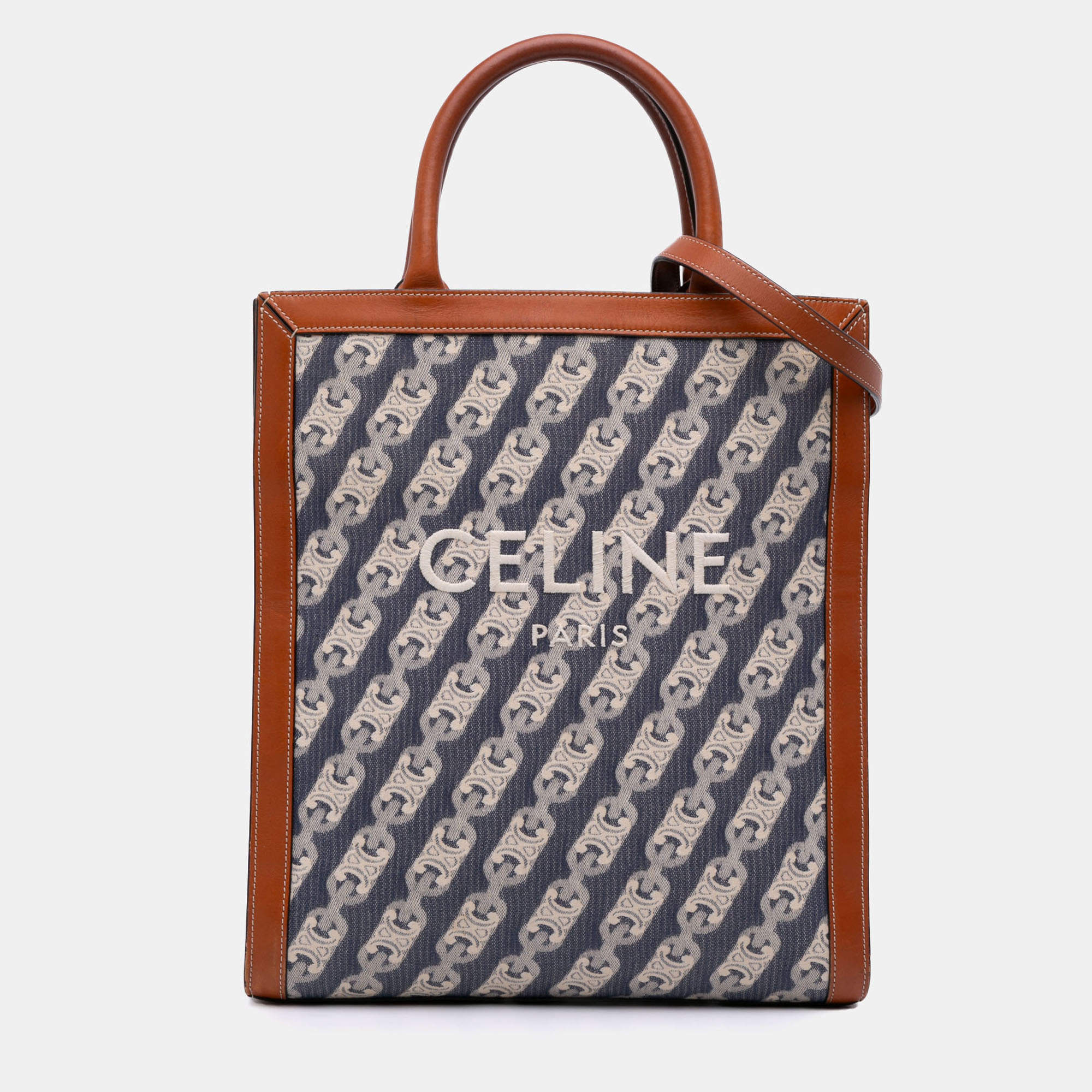 Pre Owned Celine Blue Small Triomphe Canvas Maillon Vertical Cabas Satchel