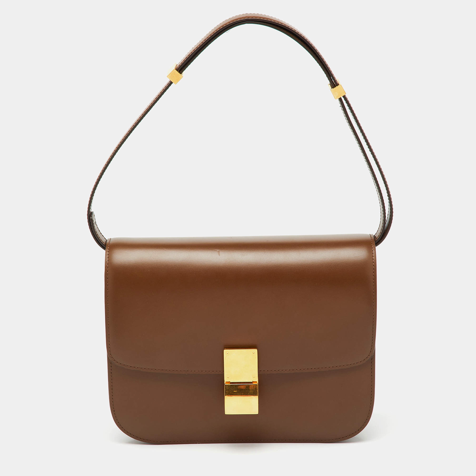 Pre Owned Celine Brown Leather Medium Classic Box Shoulder Bag