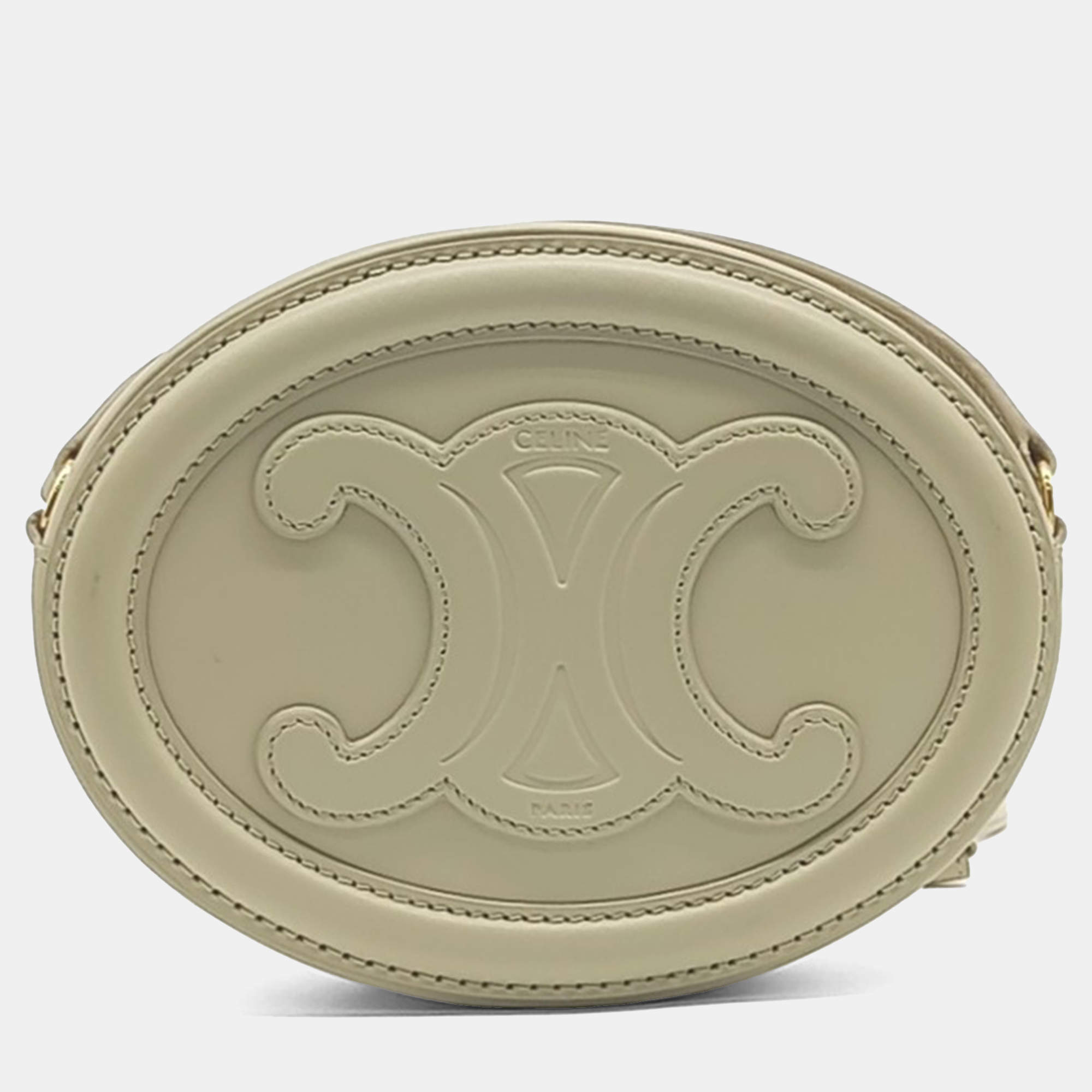 Pre Owned Celine Beige Leather Crossbody Oval Pulse