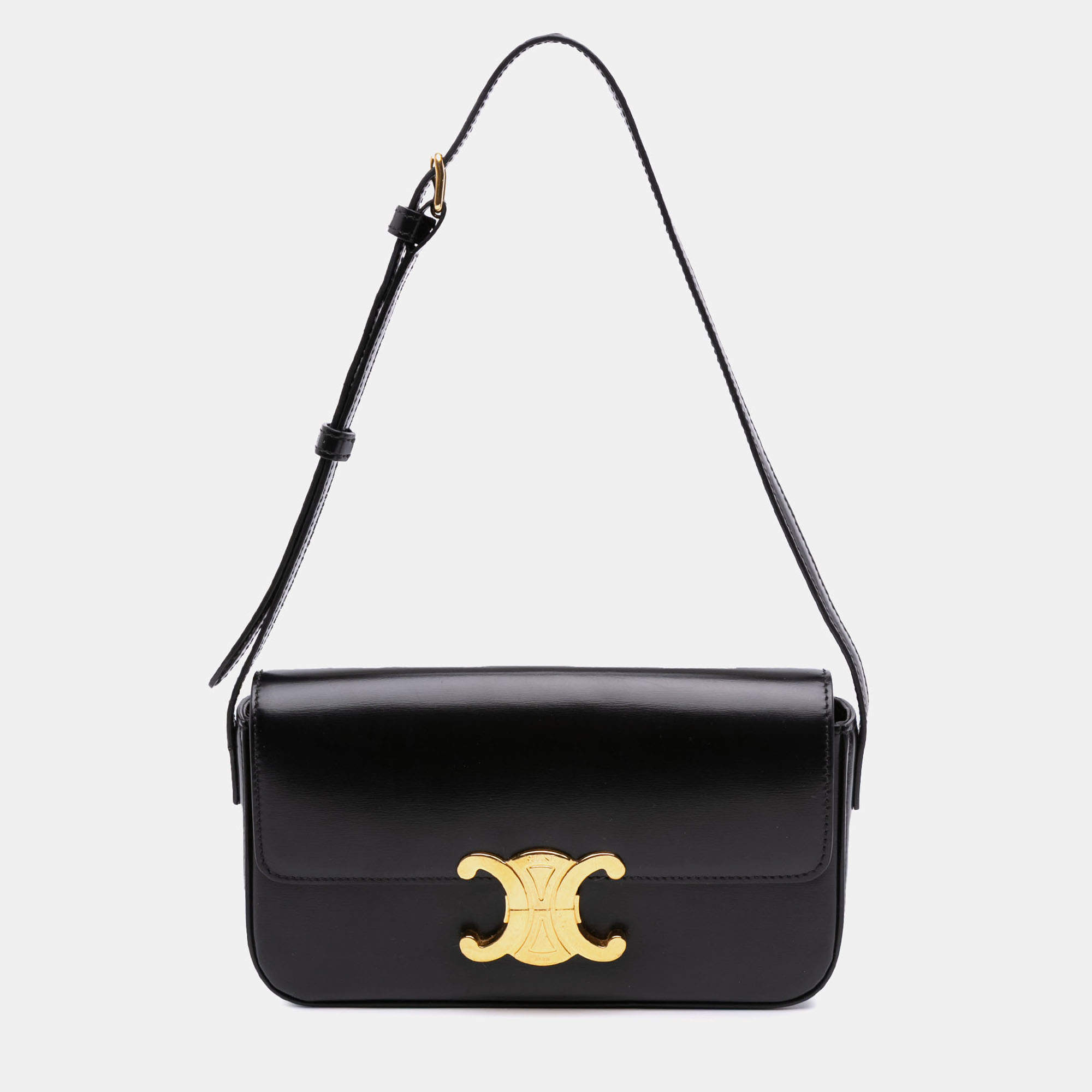 Pre Owned Celine Black Shiny Calfskin Claude Shoulder Bag