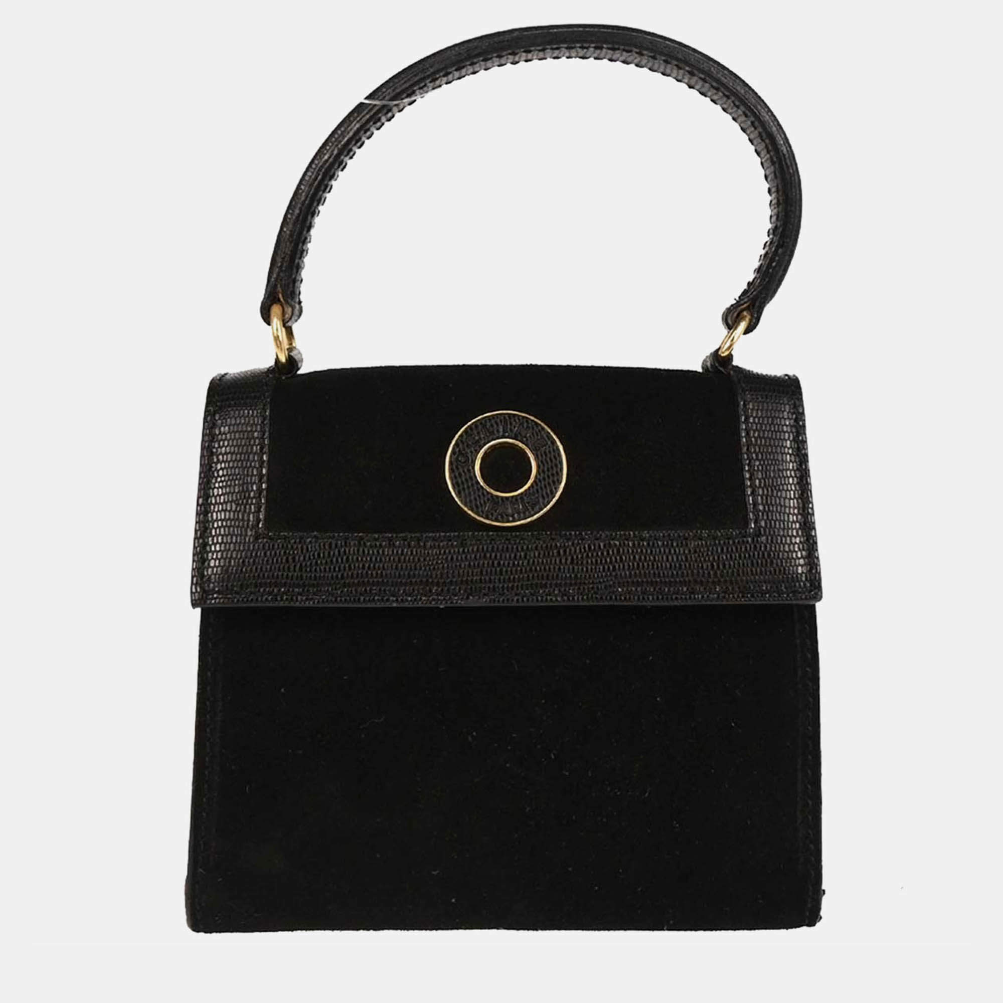 Pre Owned Celine Embossed Black Suede Leather Shoulder Bag