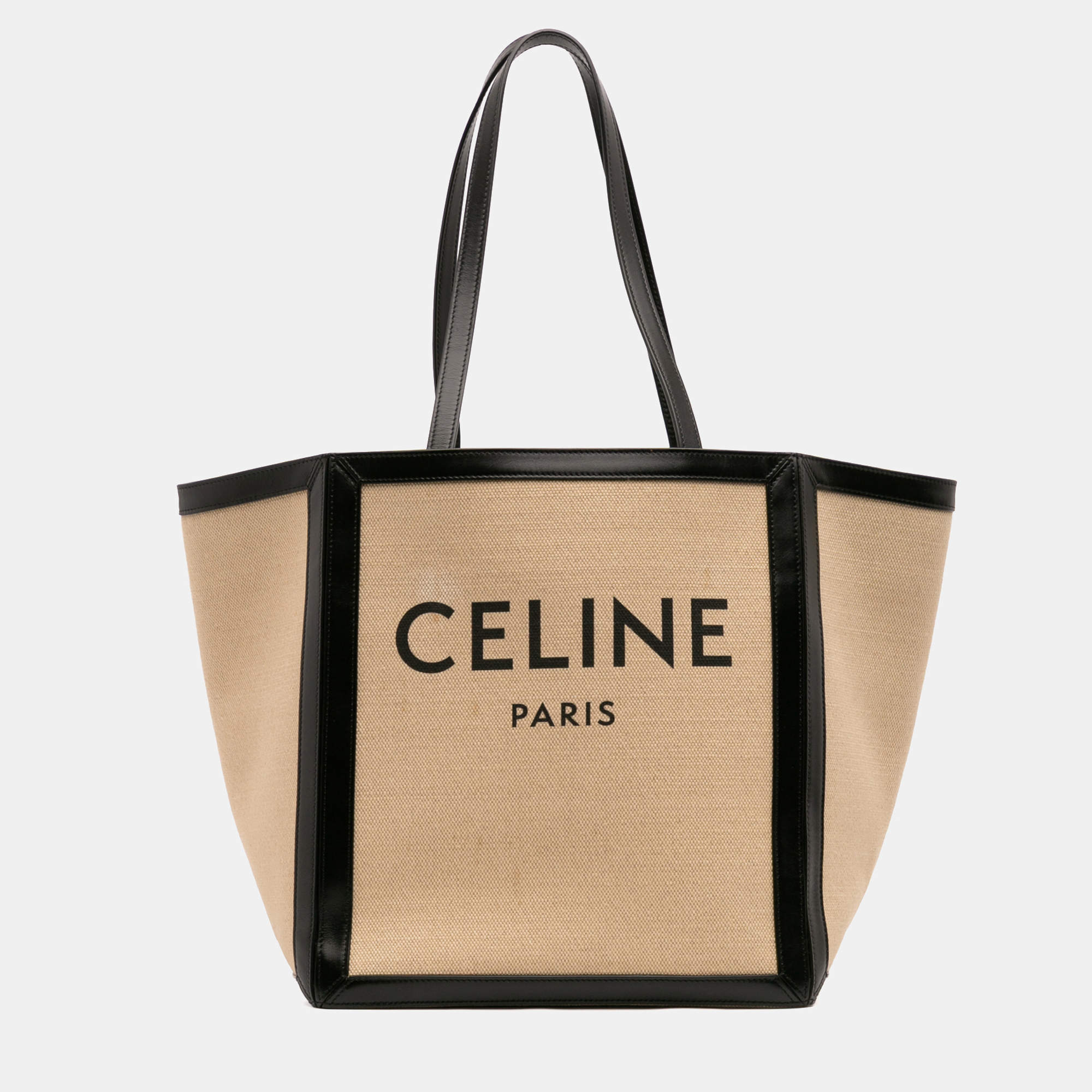 Pre Owned Celine Beige/Black Large Canvas Vertical Square Cabas Tote