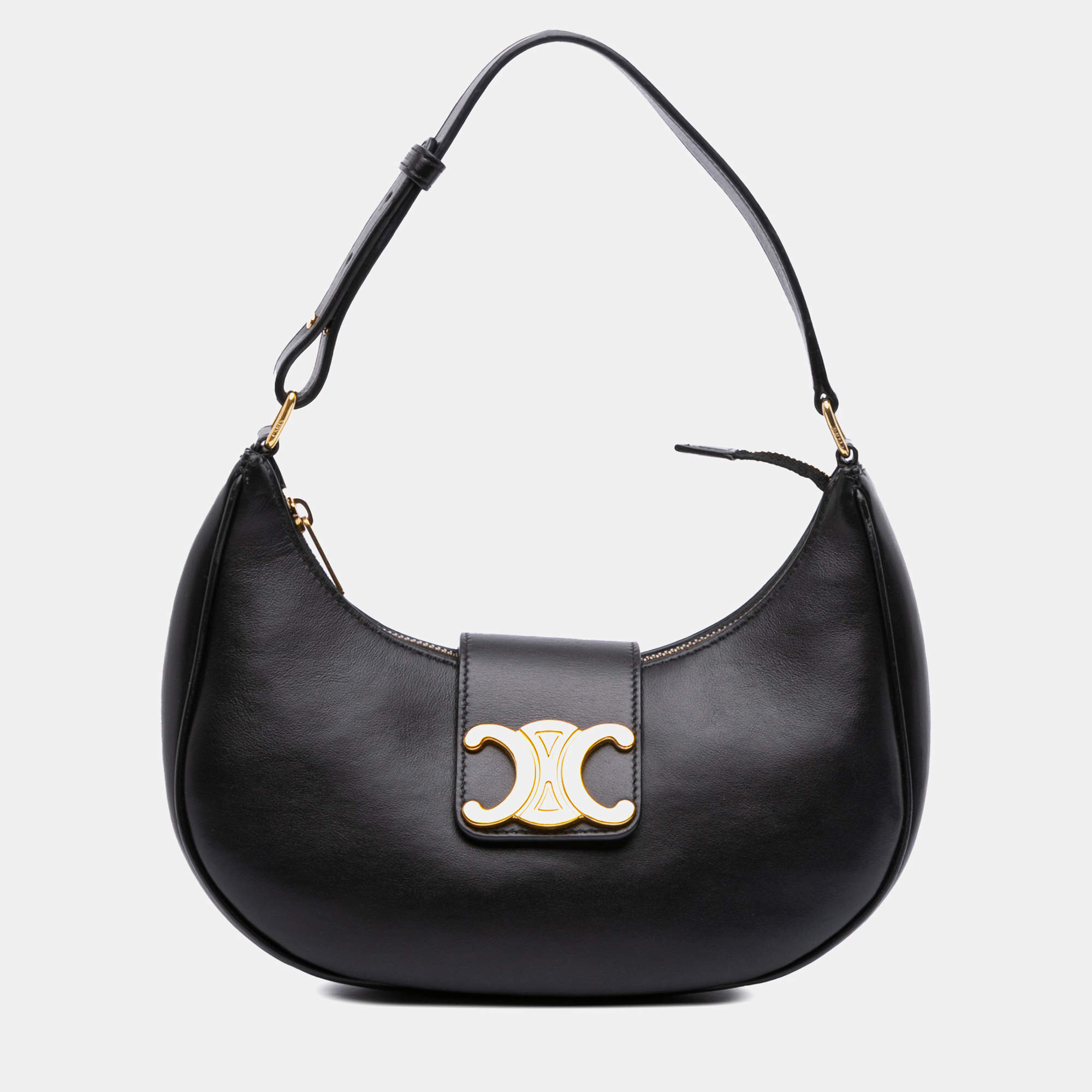 Pre Owned Celine Black Medium Calfskin Triomphe Ava Shoulder Bag