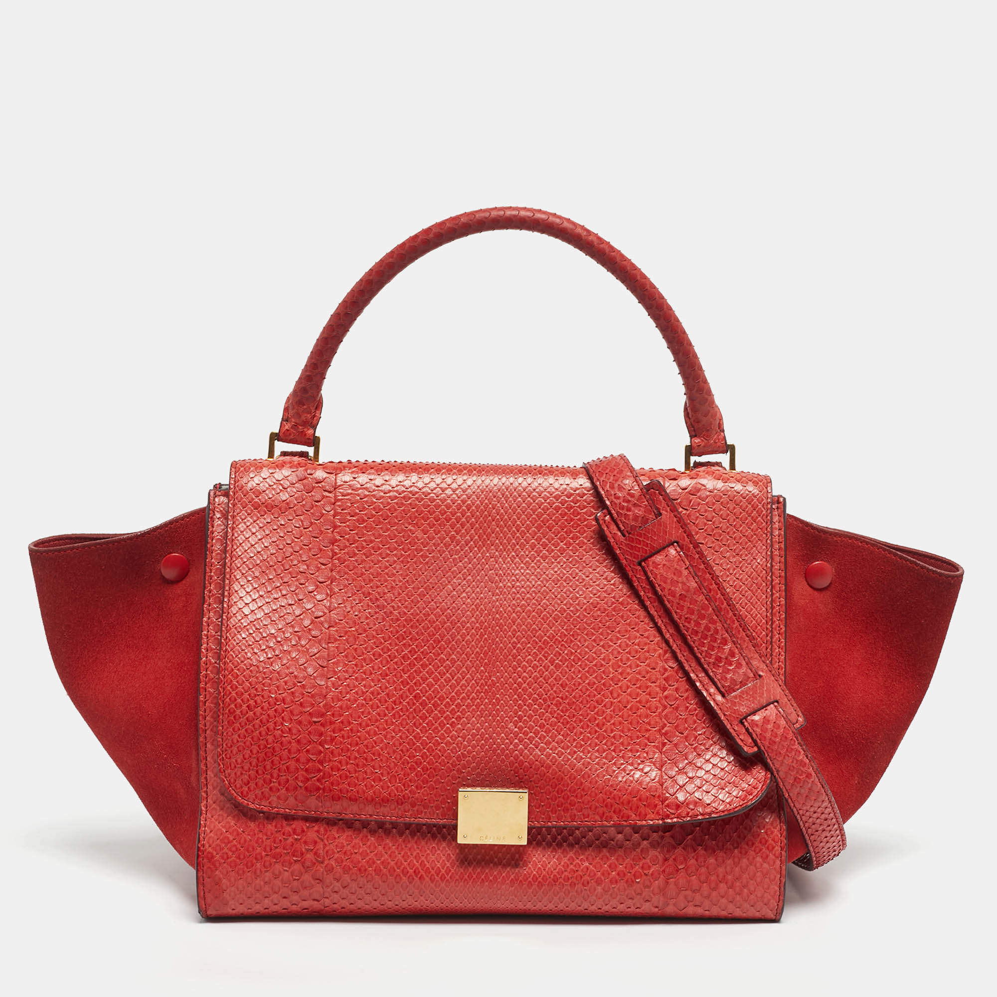 Pre Owned Celine Red Python and Suede Medium Trapeze Bag