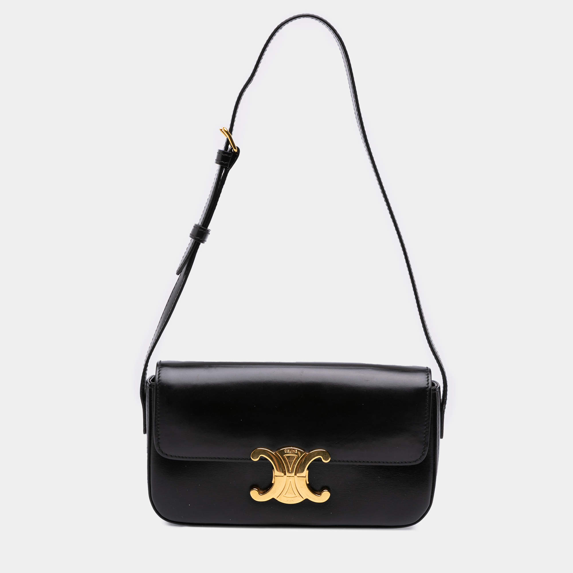 Pre Owned Celine Black Shiny Calfskin Claude Shoulder Bag