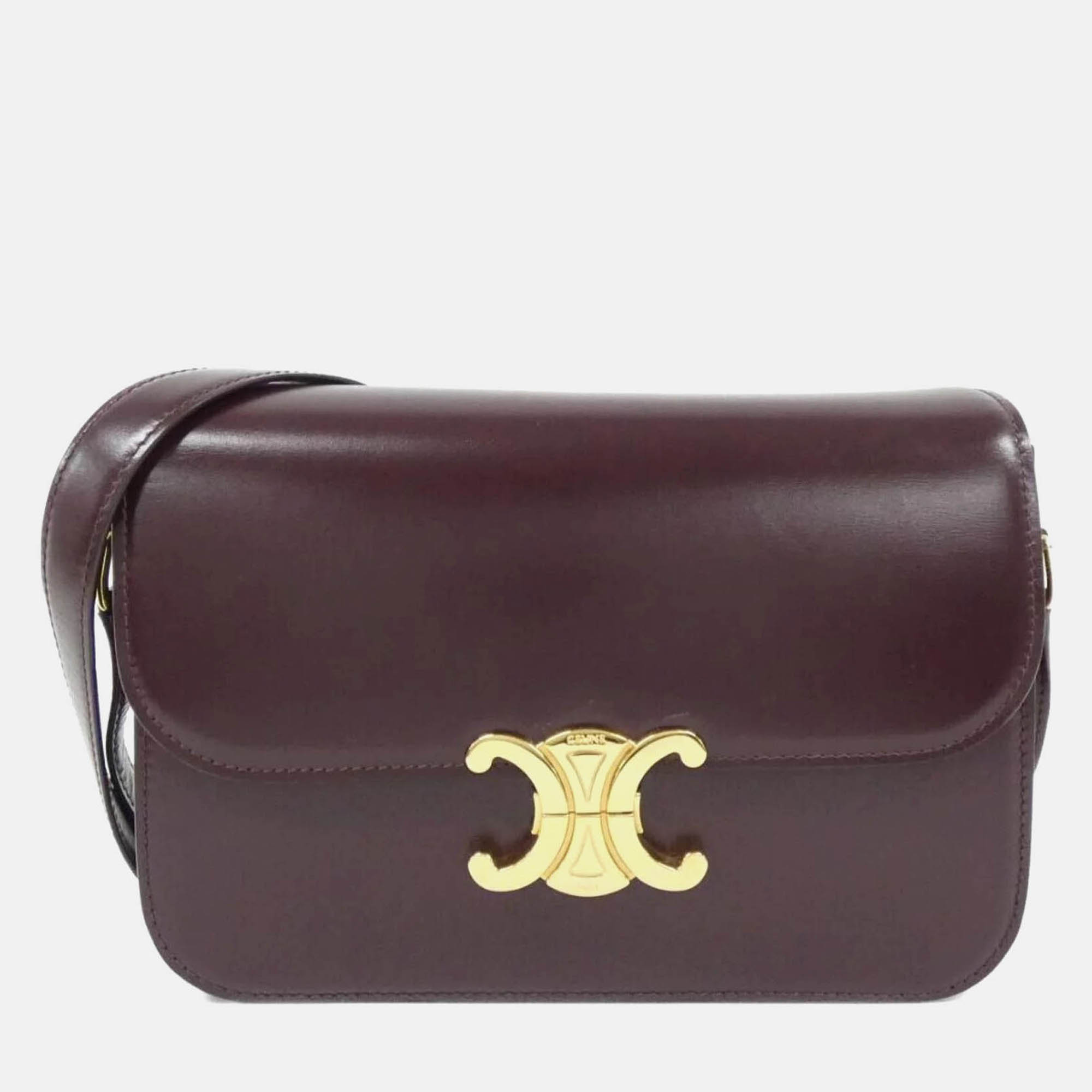 Pre Owned Celine Classic Triomphe Brown Leather Handbag