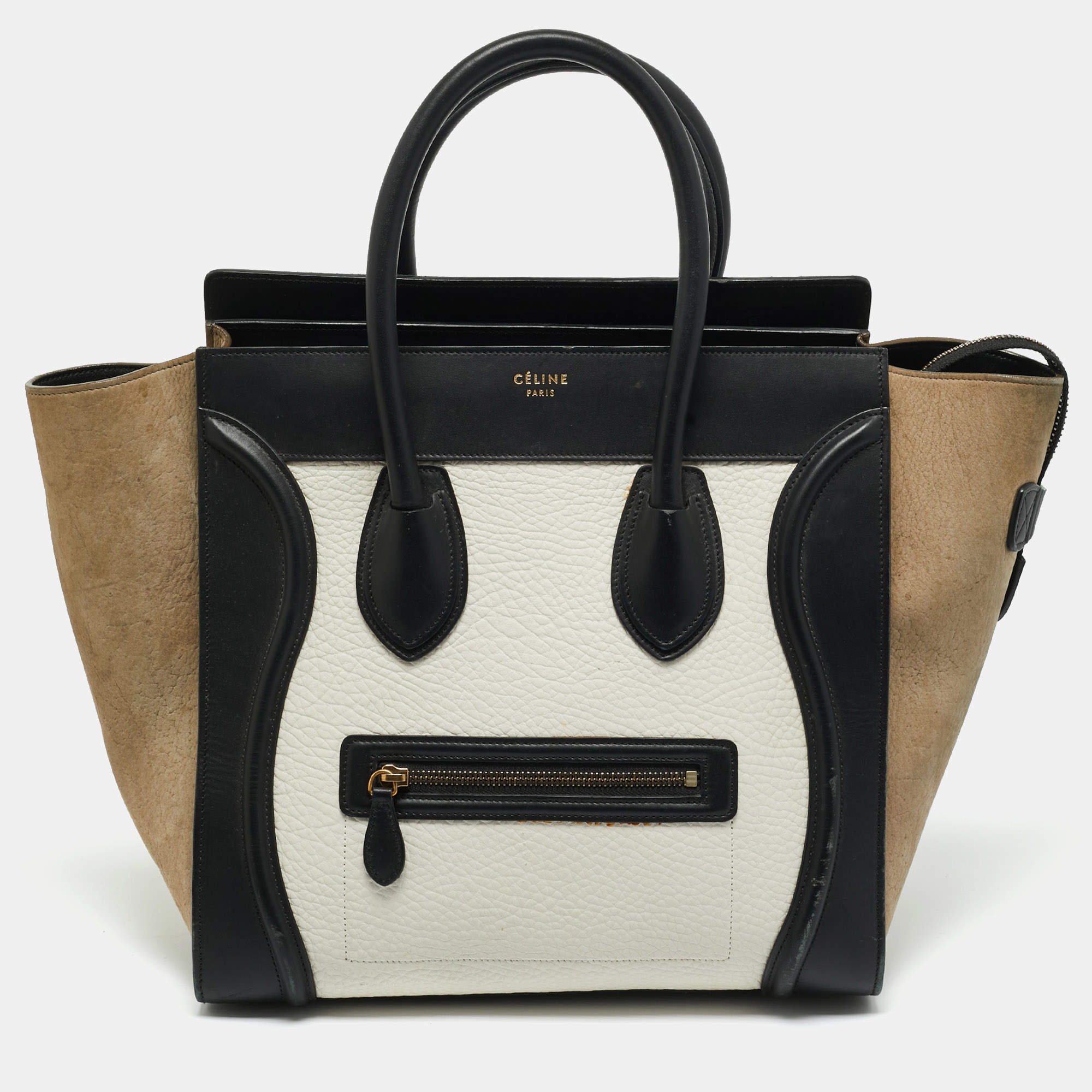 Pre Owned Celine Tricolor Nubuck and Leather Mini Luggage Tote