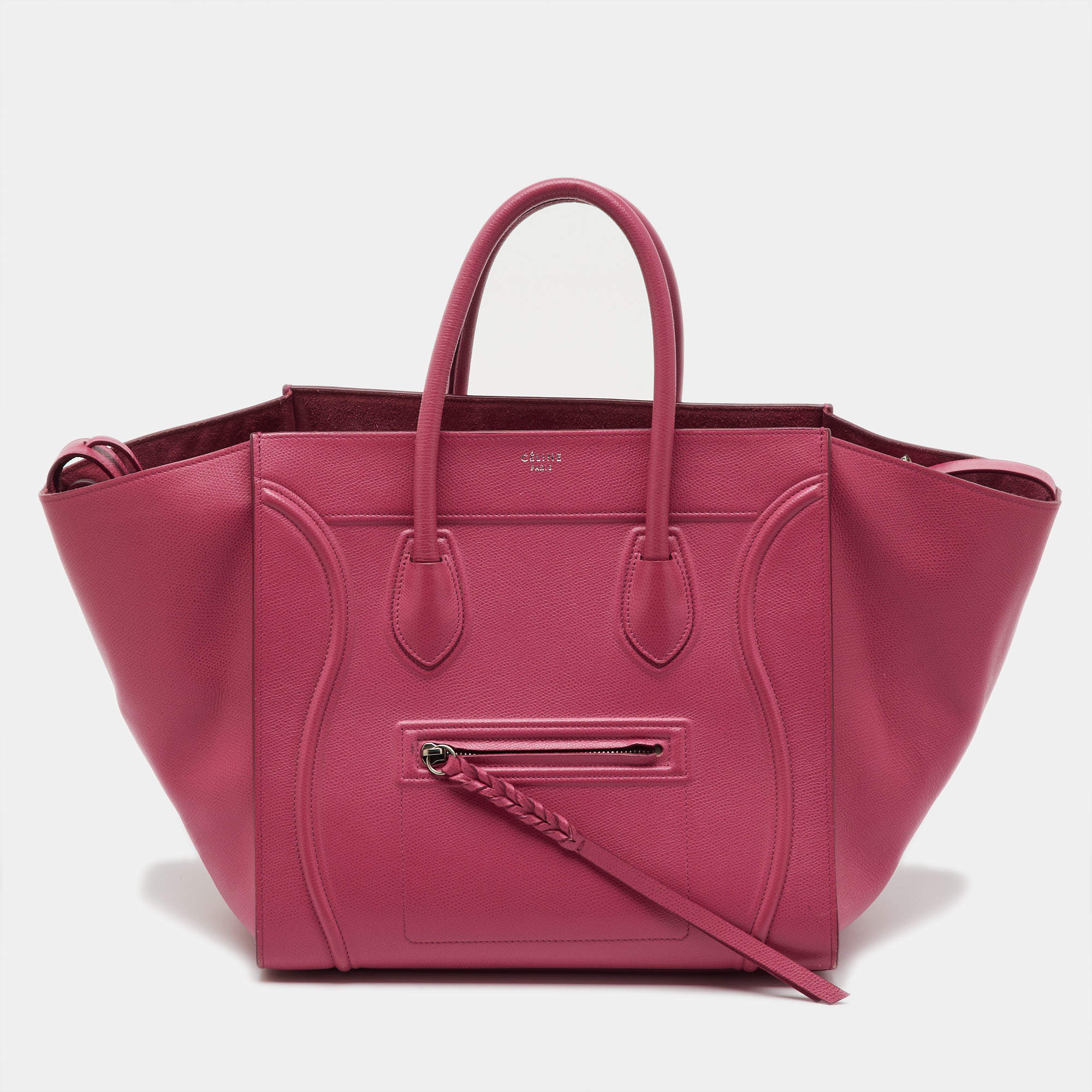 Pre Owned Celine Fuchsia Leather Medium Phantom Luggage Tote