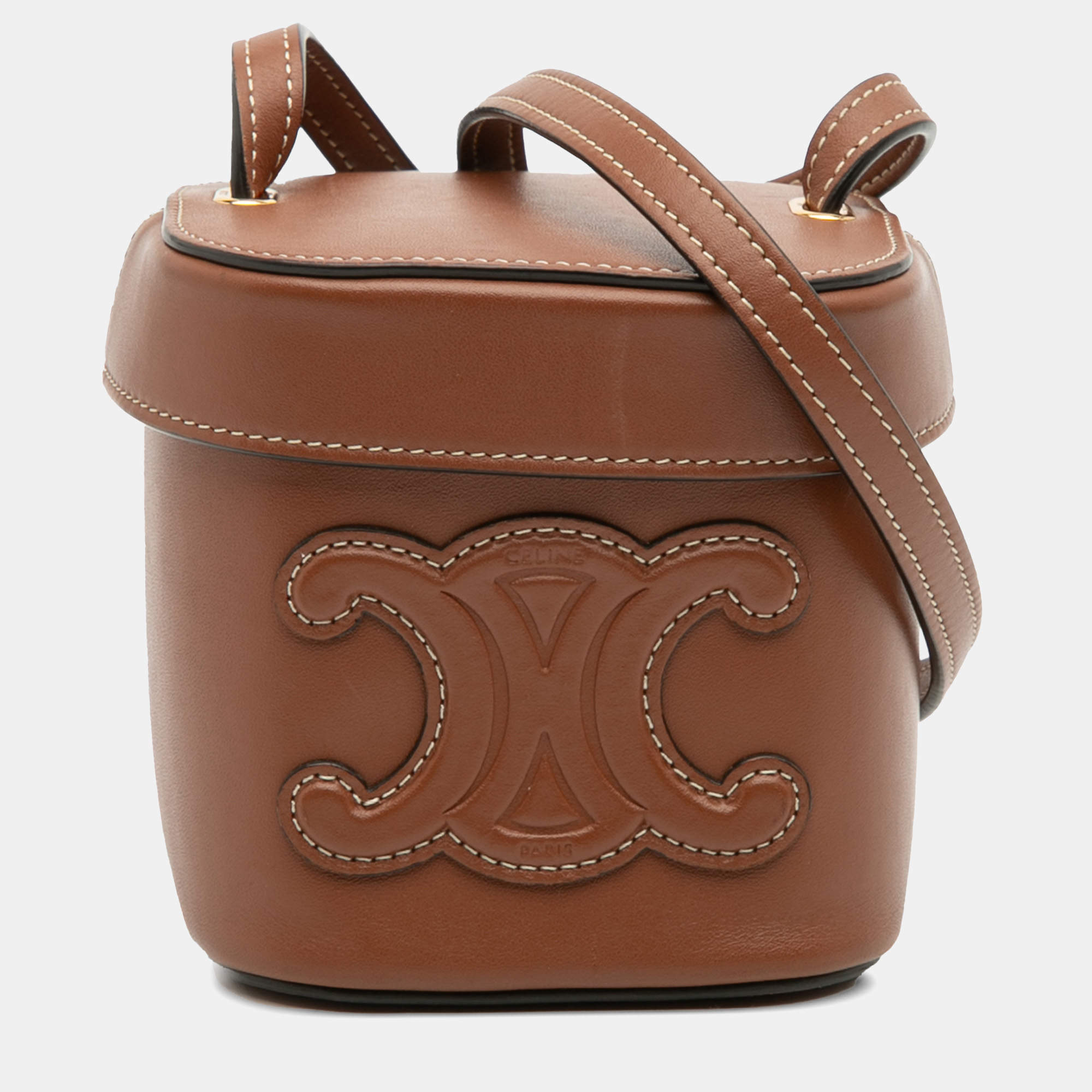 Pre Owned Celine Brown Small Calfskin Cuir Triomphe Box Bag