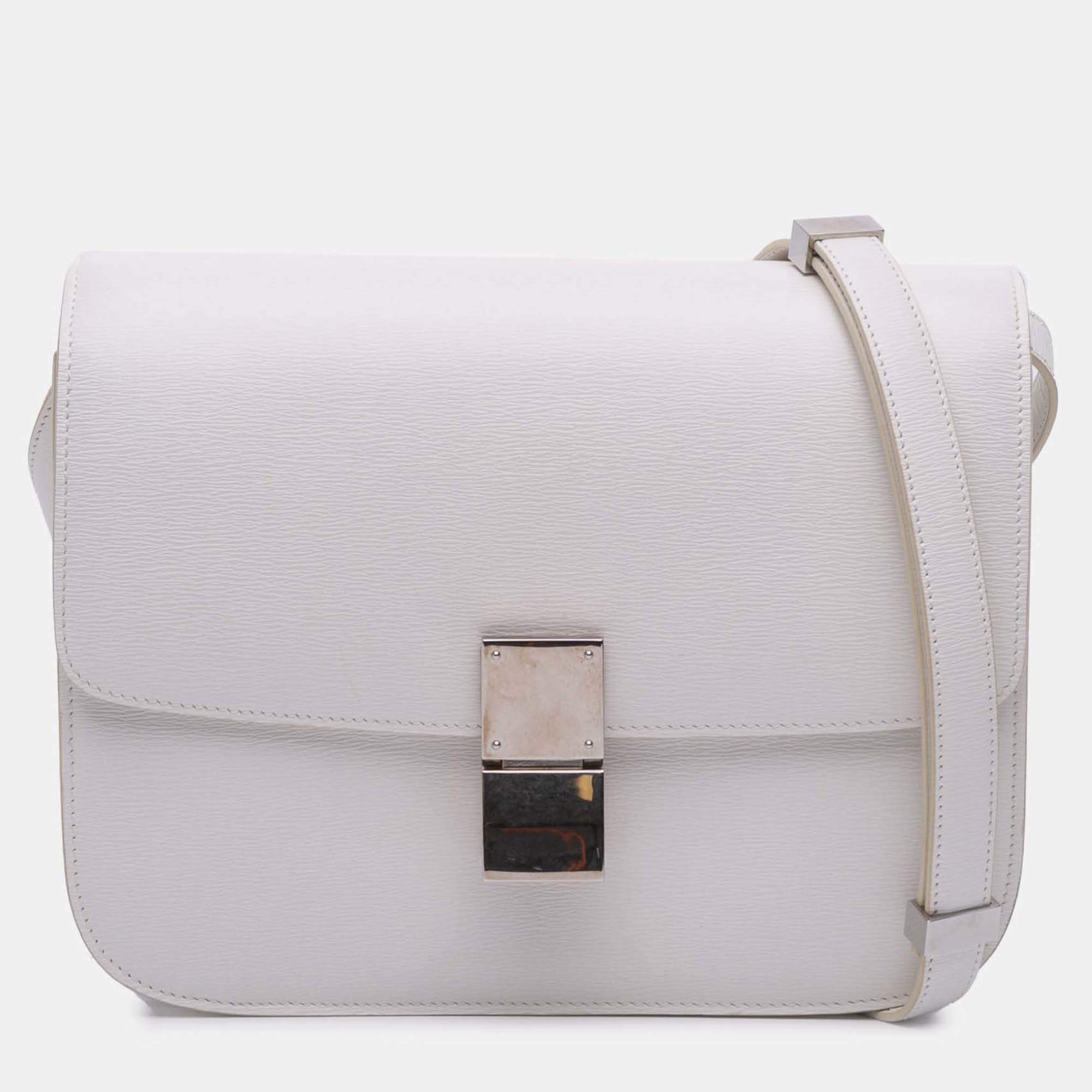 Pre Owned Celine White Medium Calfskin Classic Box