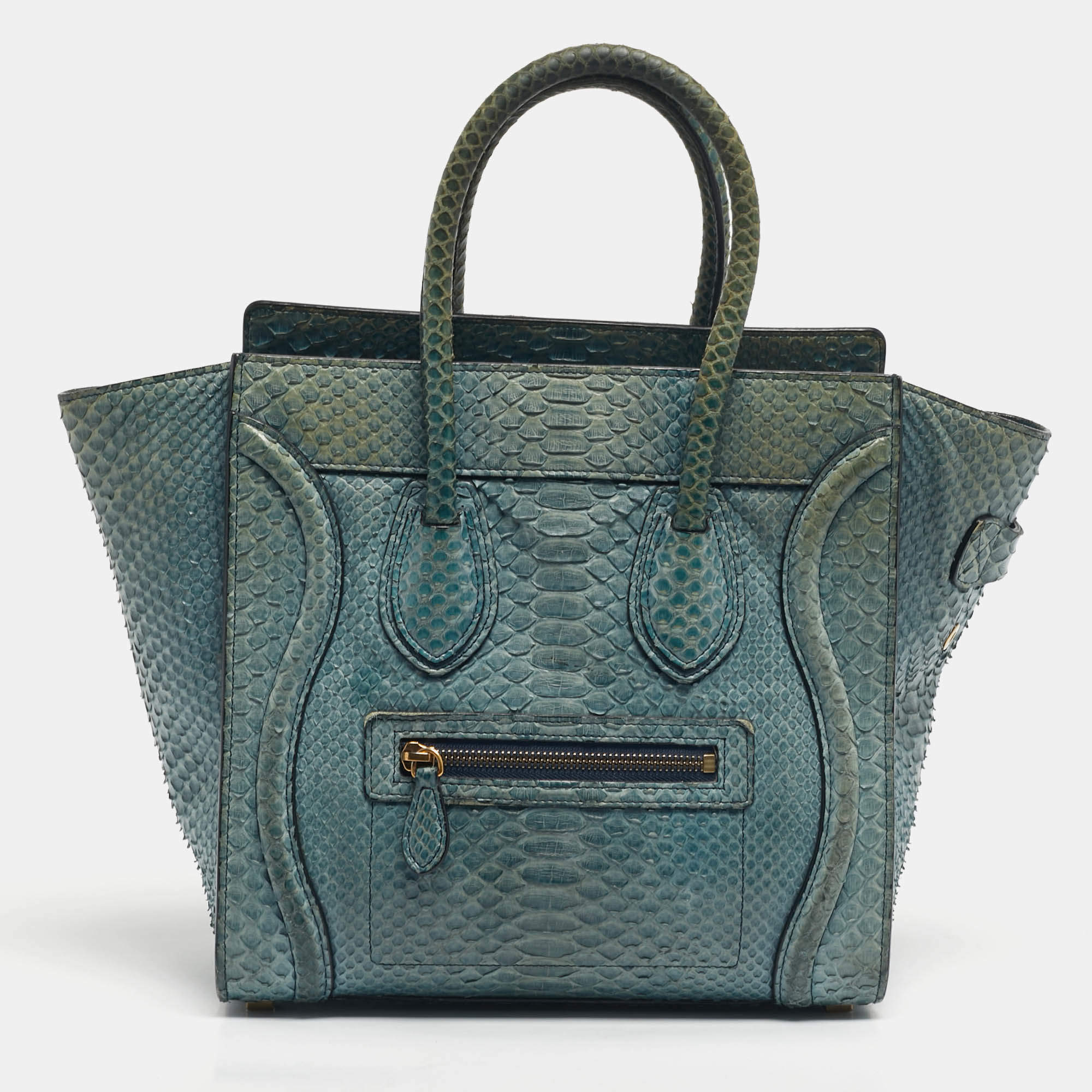 Pre Owned Celine Light Blue Python Micro Luggage Tote