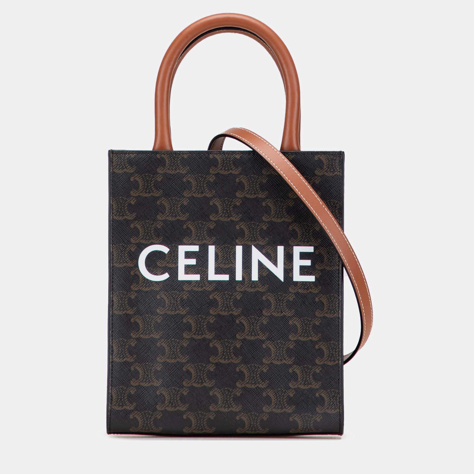 Pre Owned Celine Brown Mini Triomphe Coated Canvas Vertical Cabas Satchel