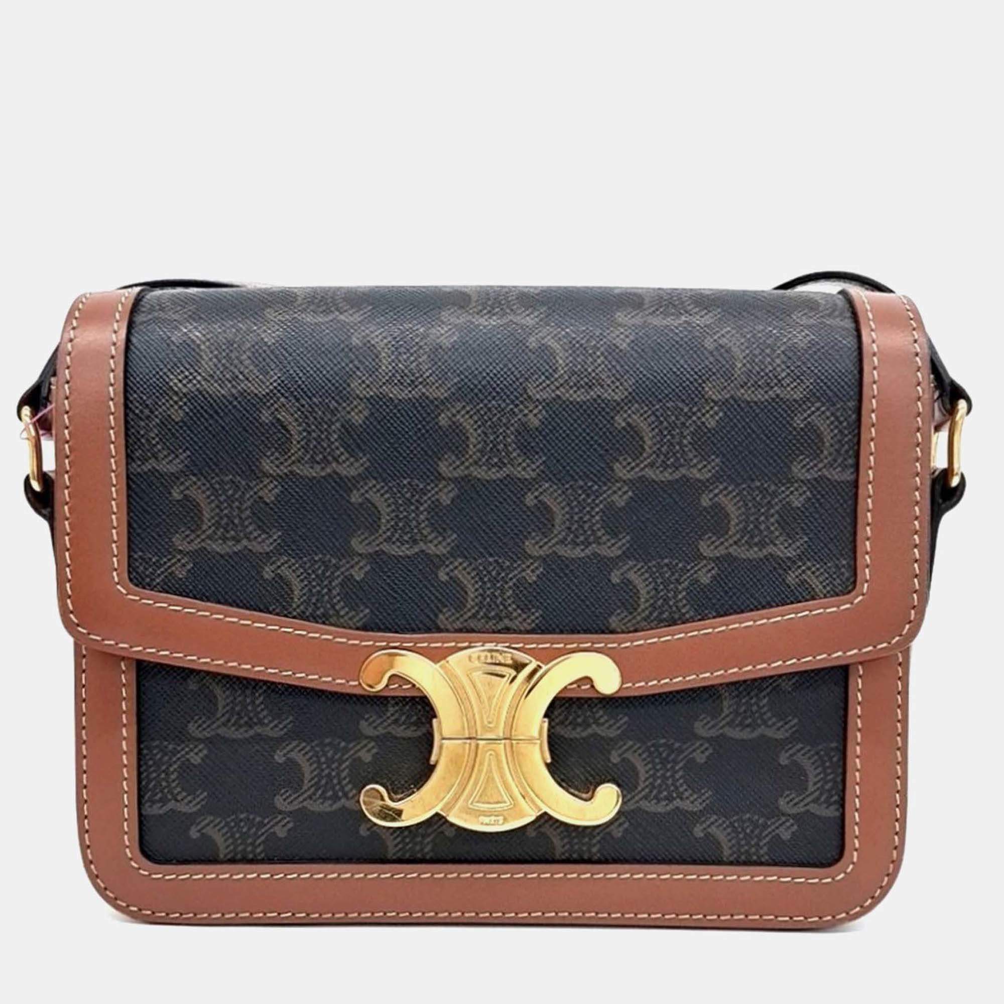 Pre Owned Celine Brown Coated canvas Triumph Bag Tin