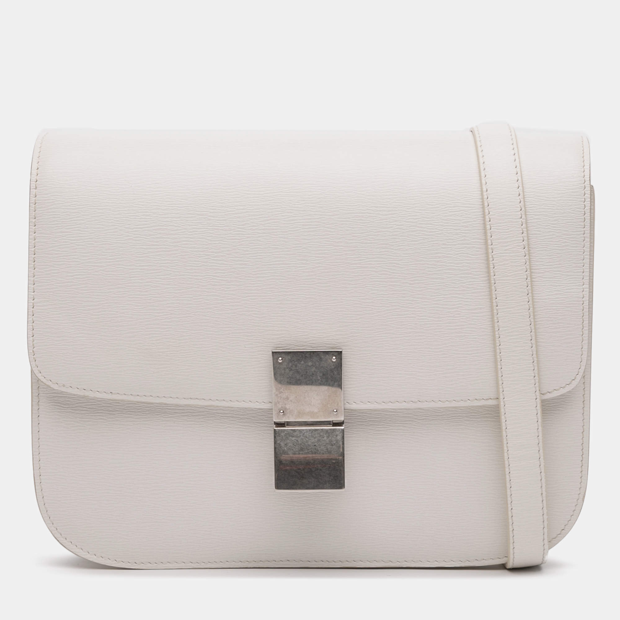 Pre Owned Celine White Medium Calfskin Classic Box