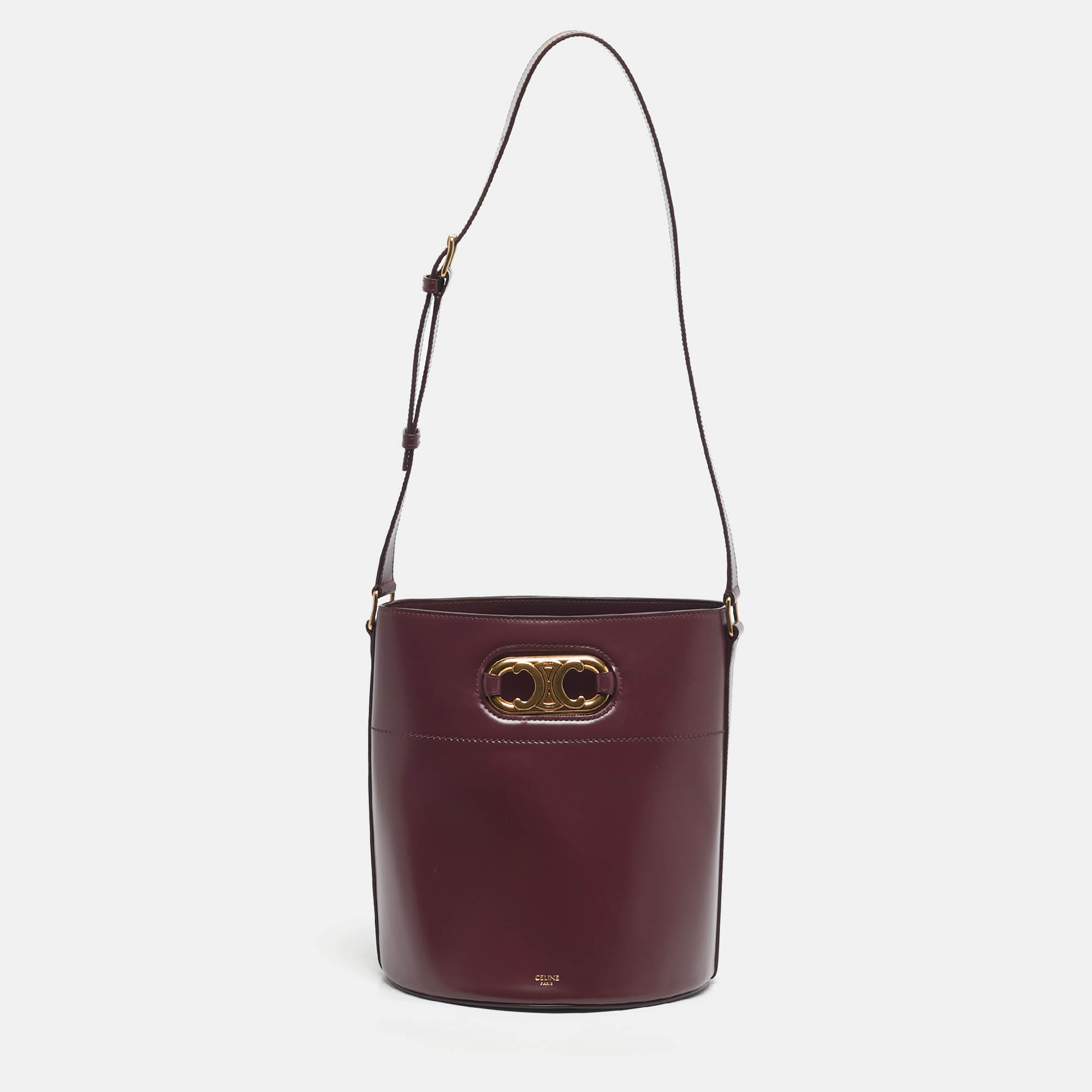 Pre Owned Celine Burgundy Leather Triomphe Maillon Bucket Bag