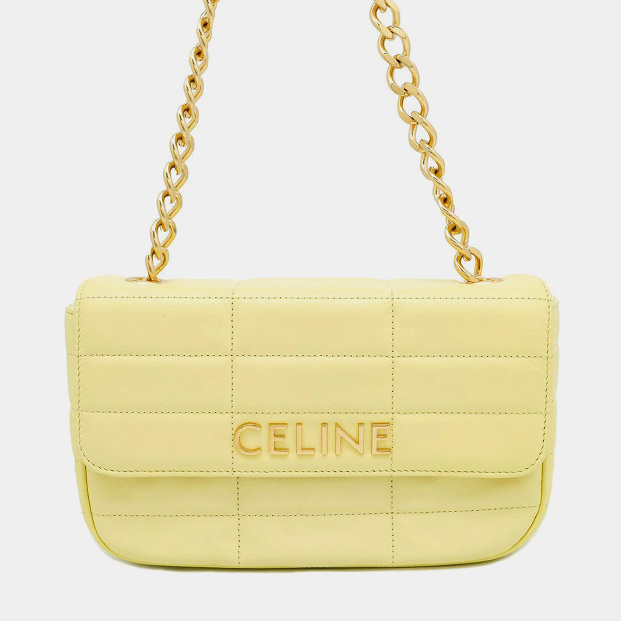 Pre Owned Celine Mono Chrome Yellow Leather Chain Shoulder Bag