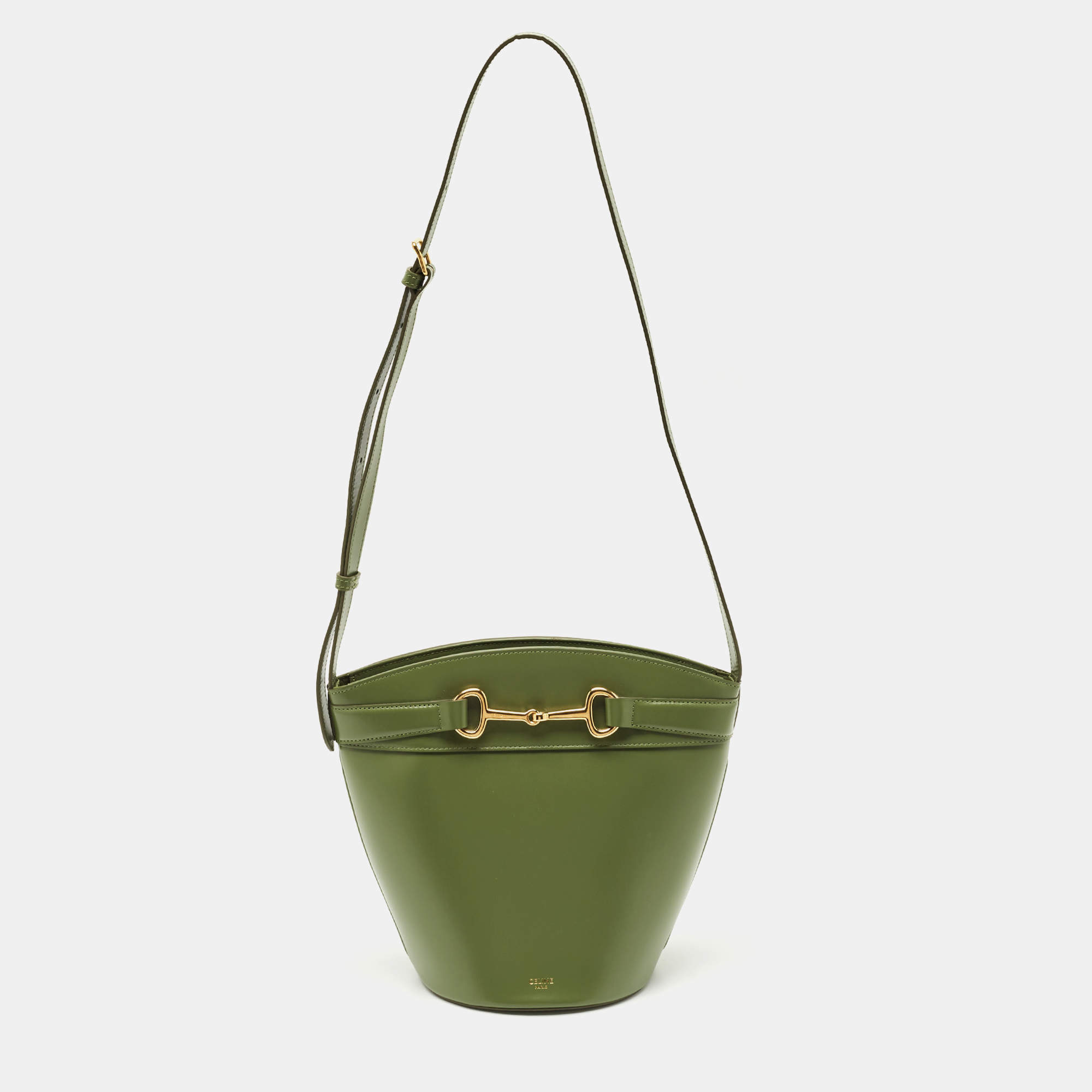 Pre Owned Celine Green Leather Crecy Bucket Bag