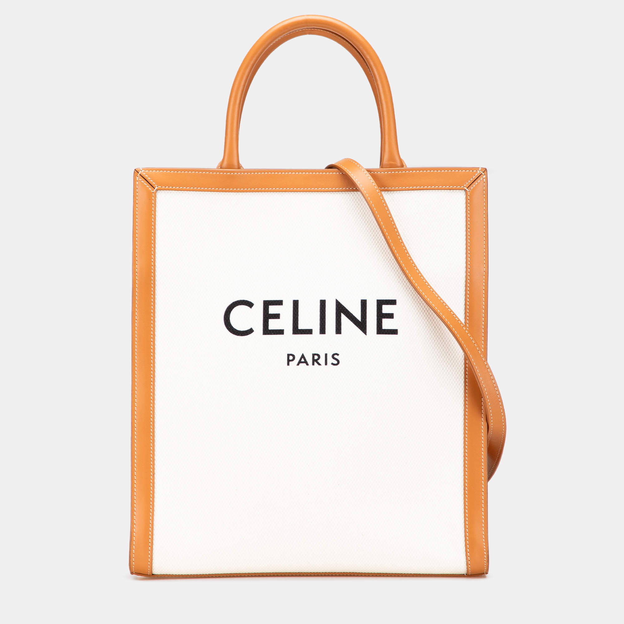 Pre Owned Celine Beige Small Canvas Vertical Cabas Satchel