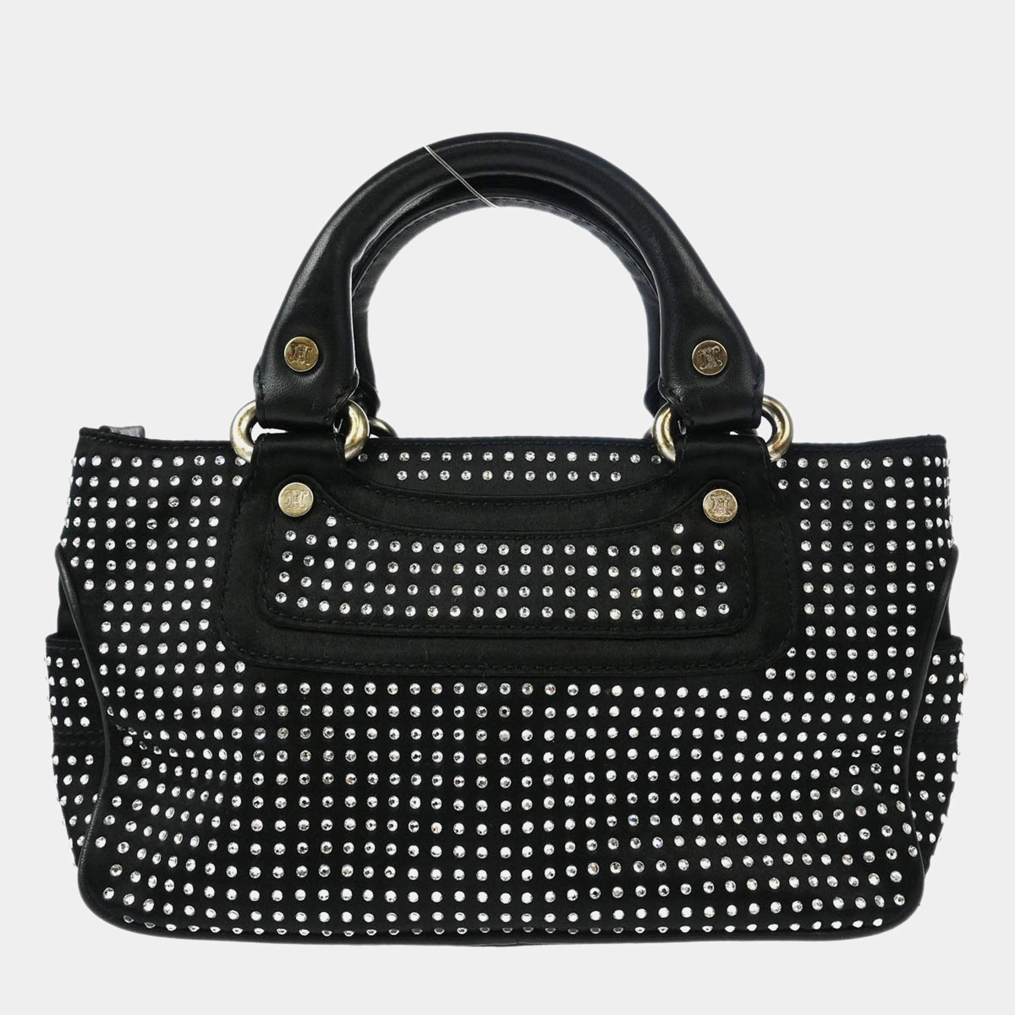 Pre Owned Celine Mini Boogie Black Satin Rhinestone Shoulder Bag