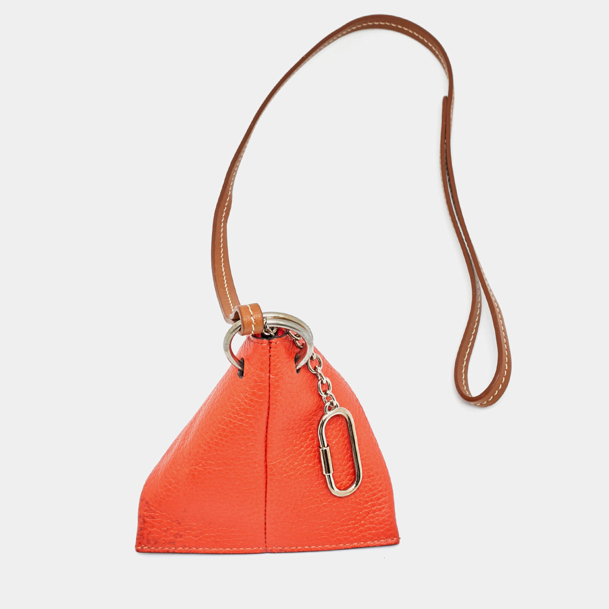 Pre Owned Celine Orange Leather Triangle Coin Purse