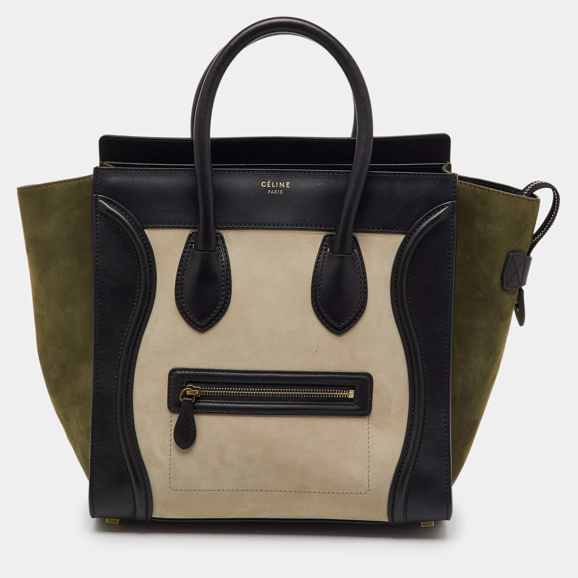 Pre Owned Celine Tri Color Leather and Nubuck Leather Mini Luggage Tote