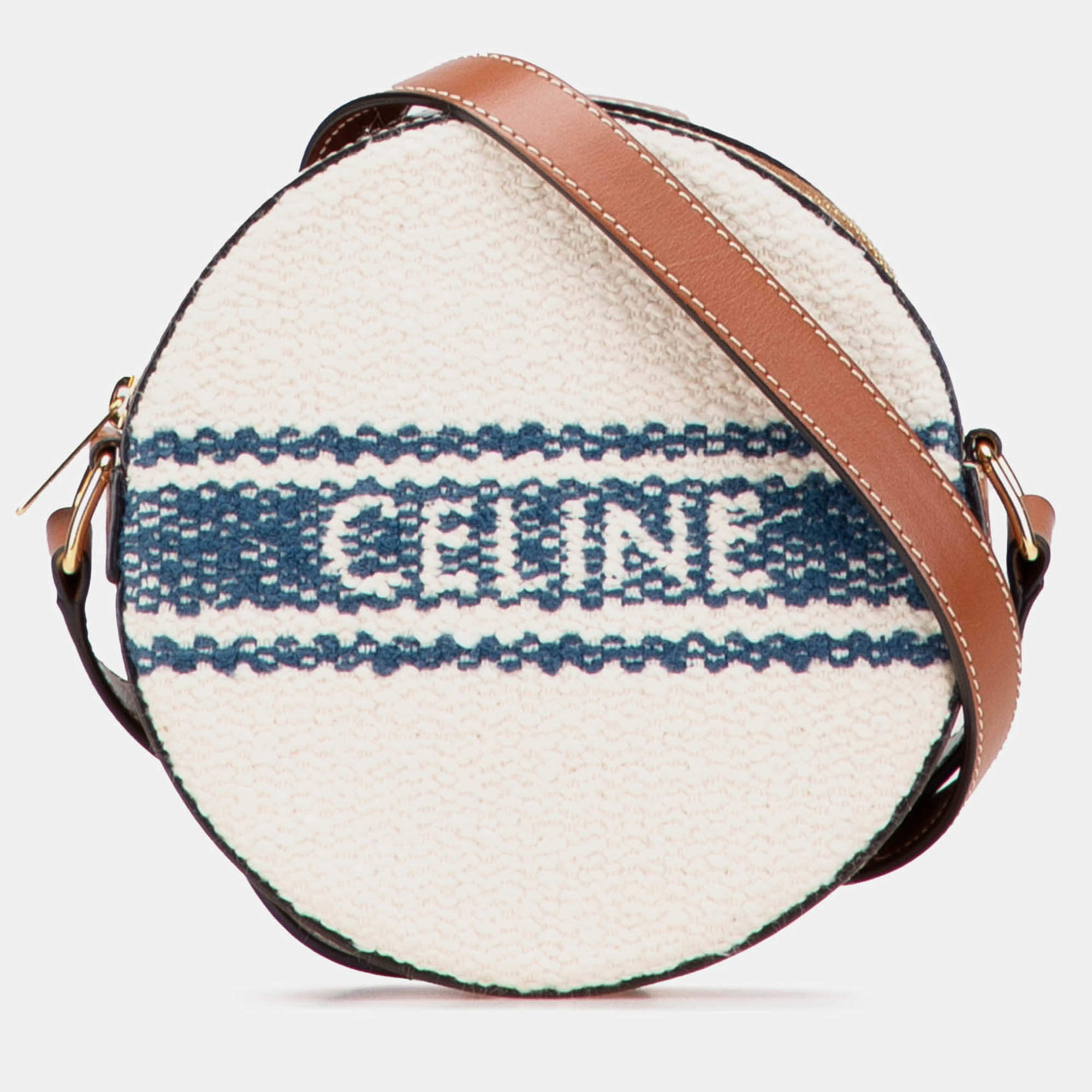Pre Owned Celine Beige Canvas Plein Soleil Round Purse on Strap
