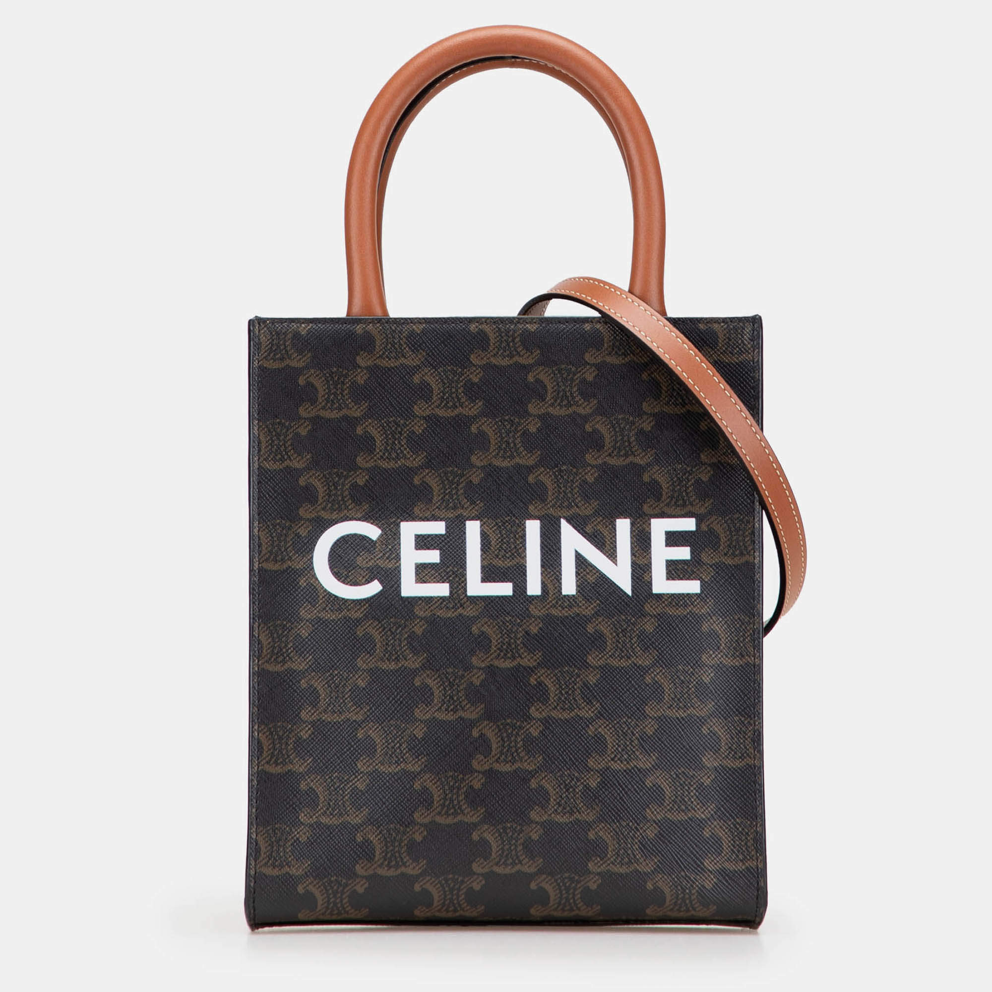 Pre Owned Celine Brown Mini Triomphe Coated Canvas Vertical Cabas Satchel