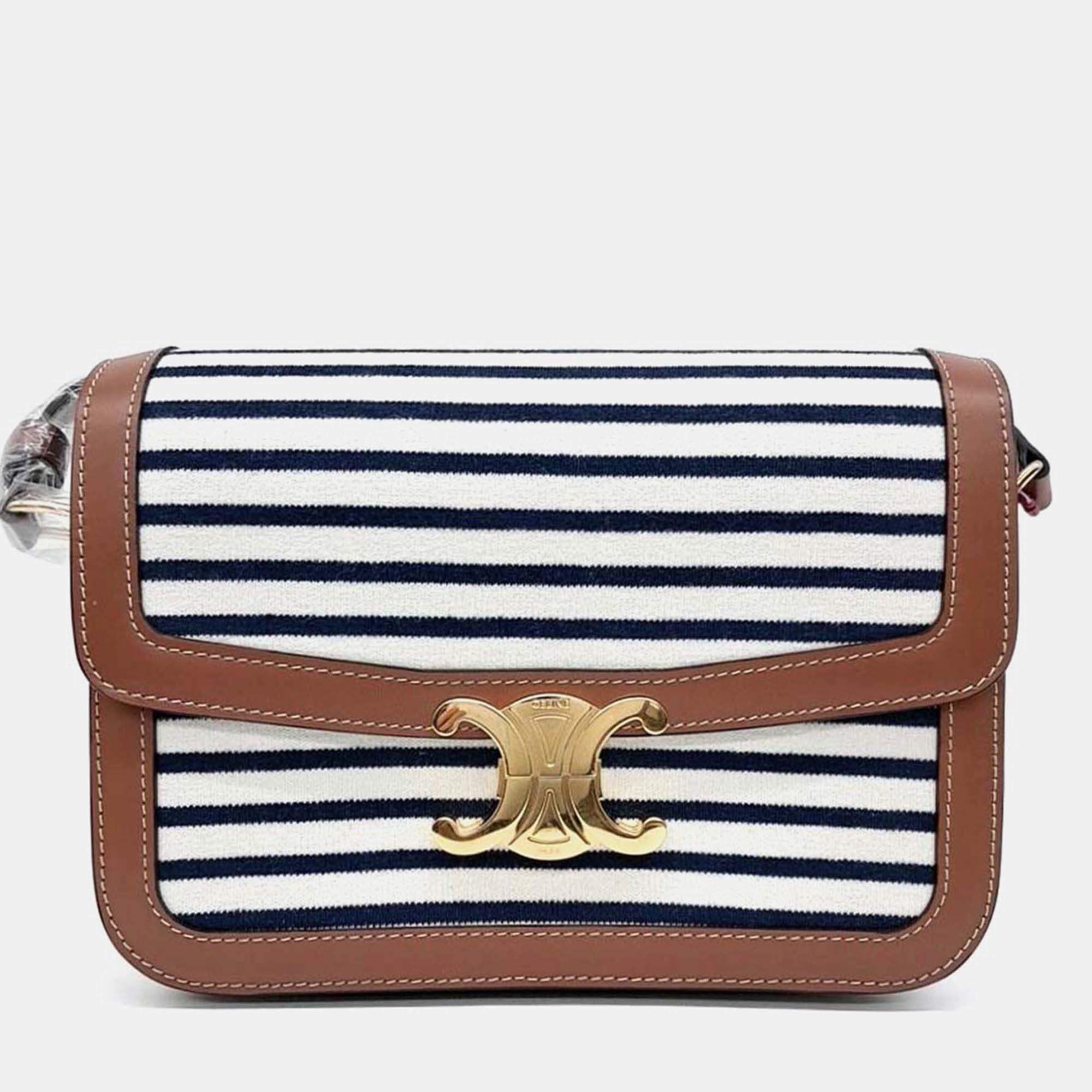 Pre Owned Celine Black Brown White Fabric Triumph Bag Medium