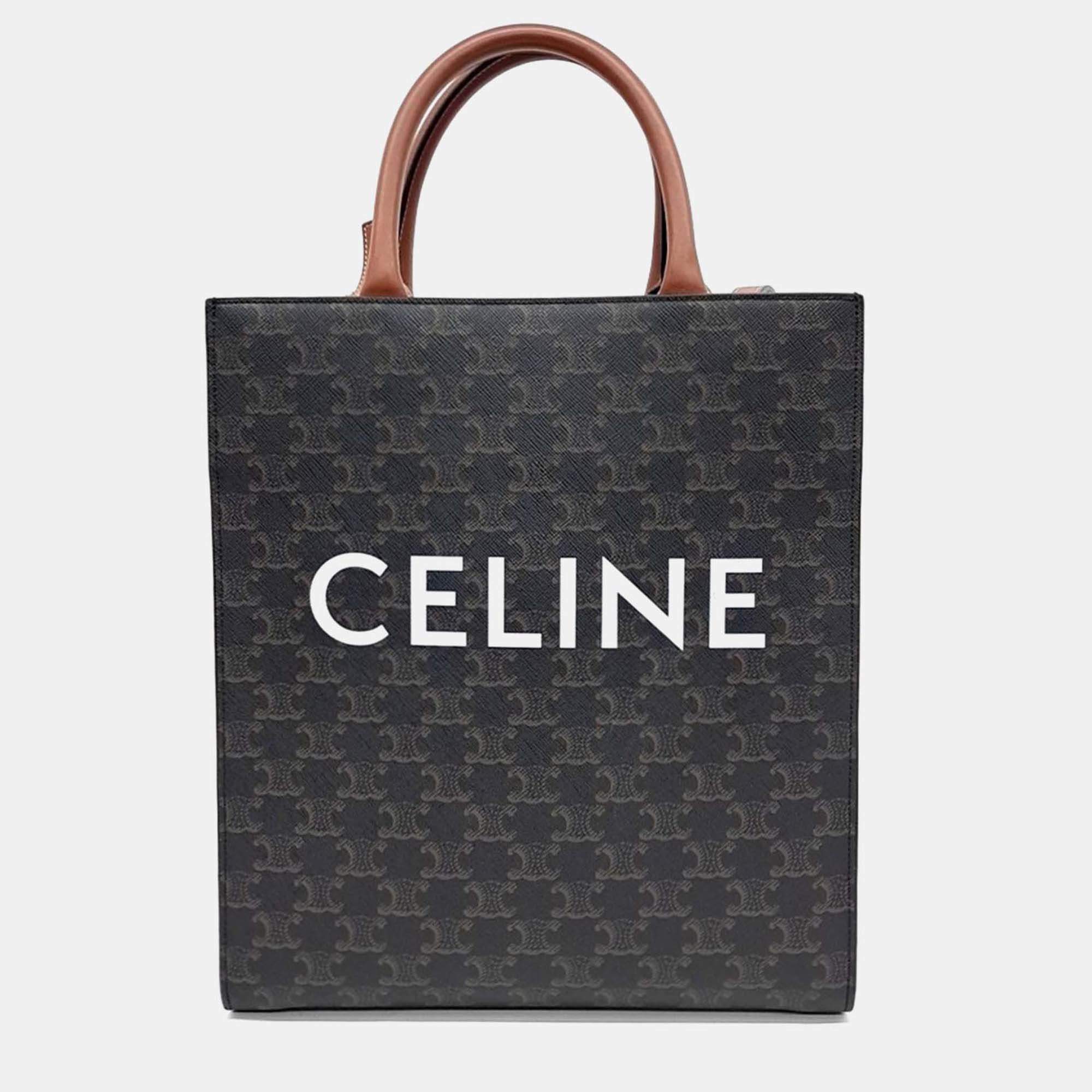 Pre Owned Celine Brown Coated canvas Triumph Cabas Vertical Small