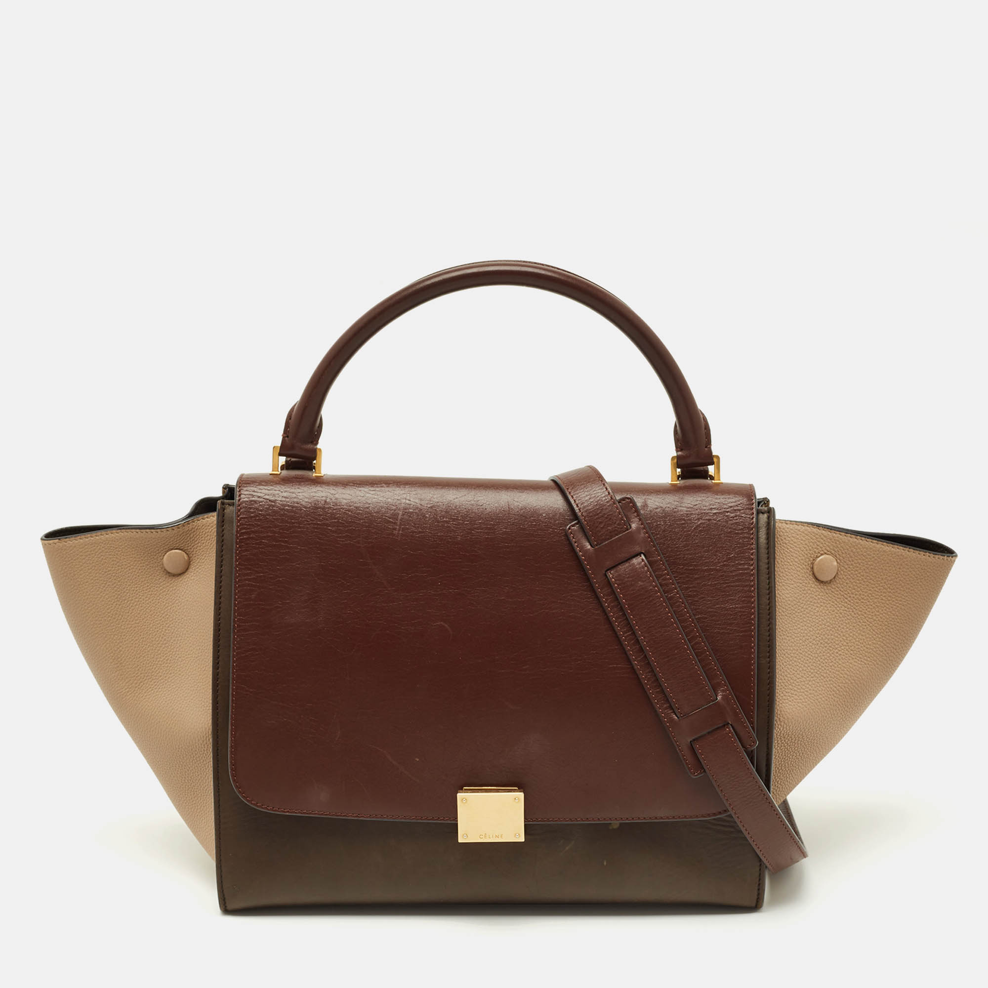 Pre Owned Celine Tricolor Leather Medium Trapeze Top Handle Bag