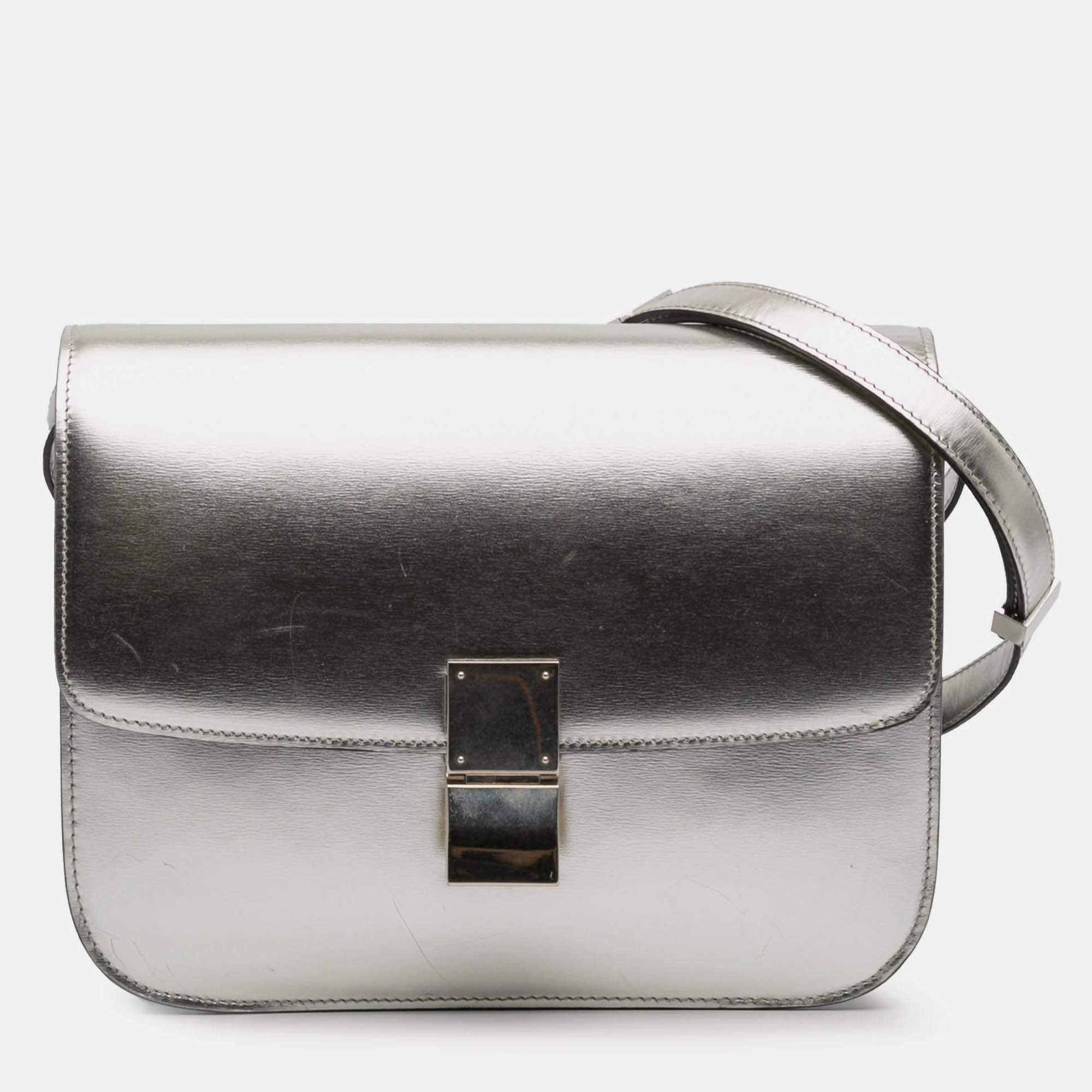 Pre Owned Celine Silver Medium Calfskin Classic Box